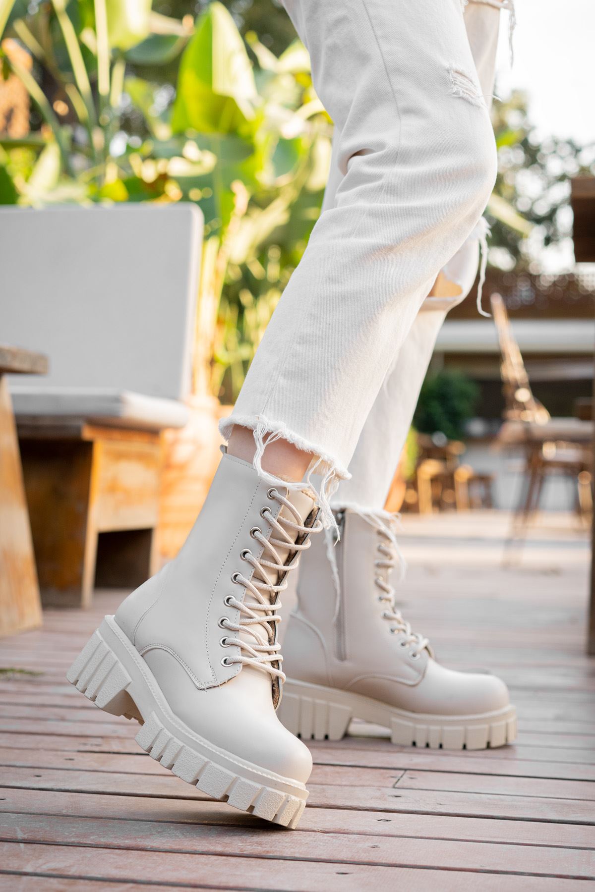 Freemax Kadın Ortopedik İç Taban içi Kürklü Su Geçirmez Kaymaz Kauçuk Taban Garantili Kışlık Bot Bej