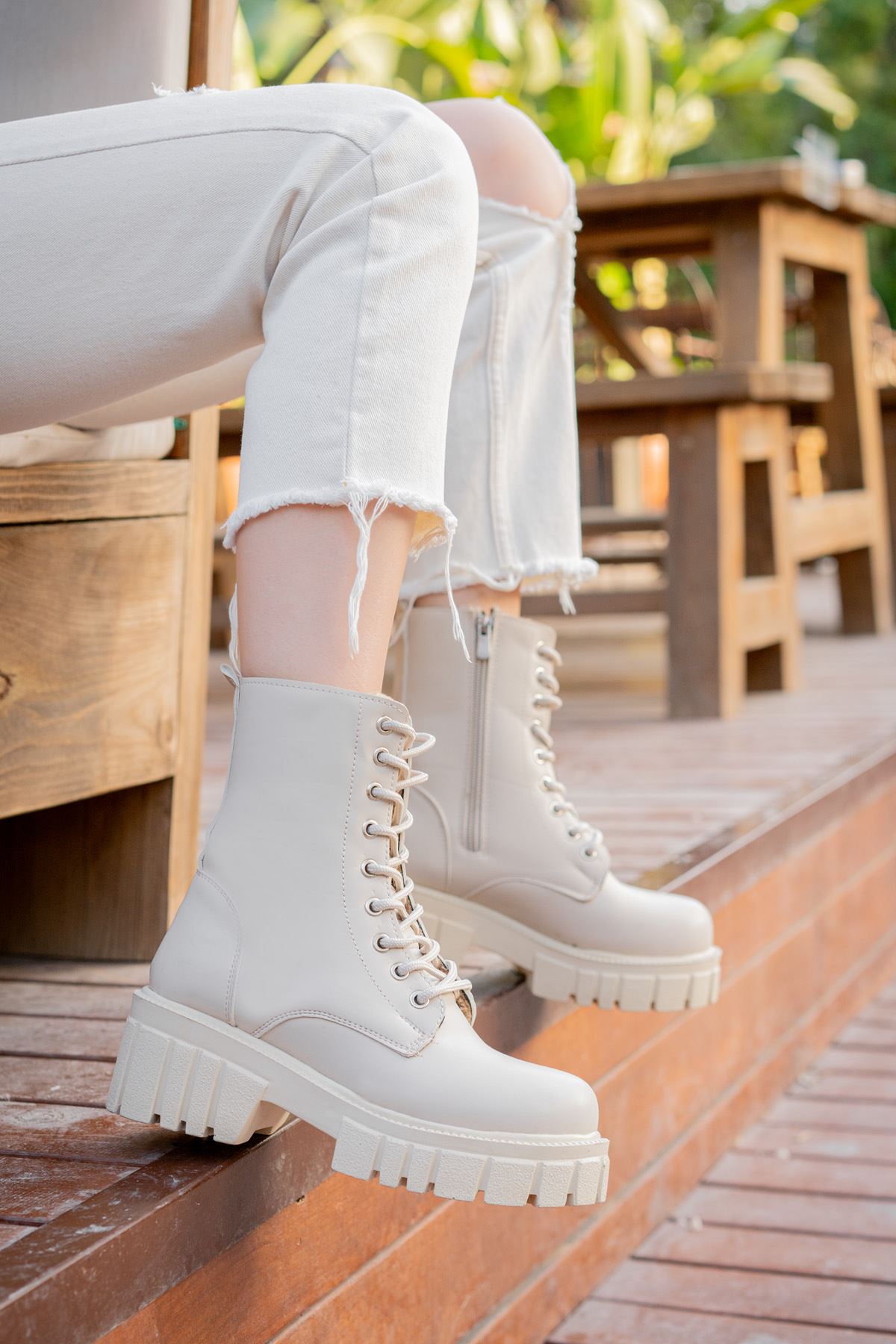 Freemax Kadın Ortopedik İç Taban içi Kürklü Su Geçirmez Kaymaz Kauçuk Taban Garantili Kışlık Bot Bej