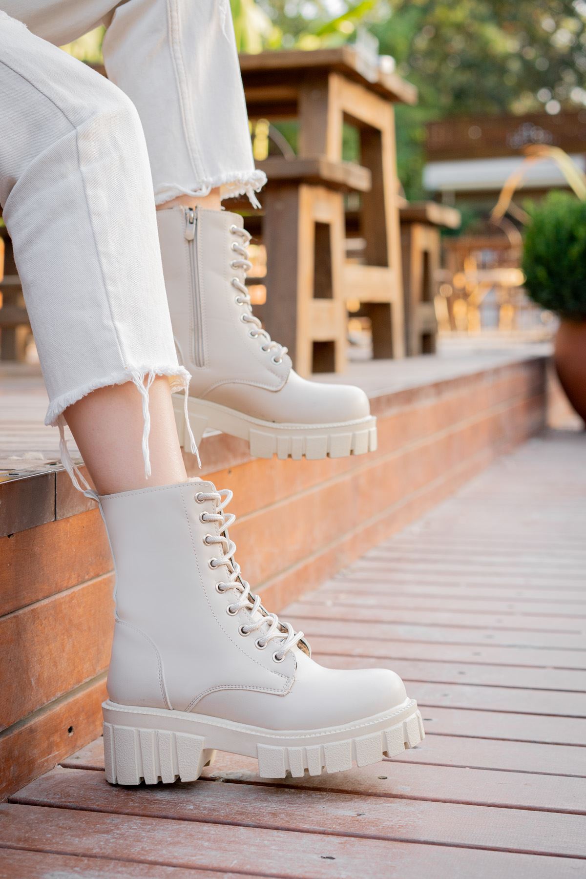 Freemax Kadın Ortopedik İç Taban içi Kürklü Su Geçirmez Kaymaz Kauçuk Taban Garantili Kışlık Bot Bej