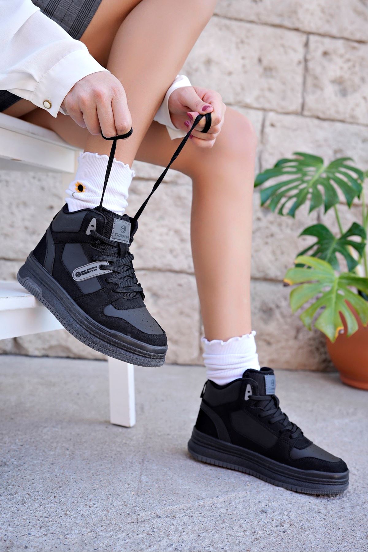 Freemax Kadın Anatomik Garantili  Hafif Esnek Rahat Sneaker Spor Ayakkabı cnp5972 Siyah Füme