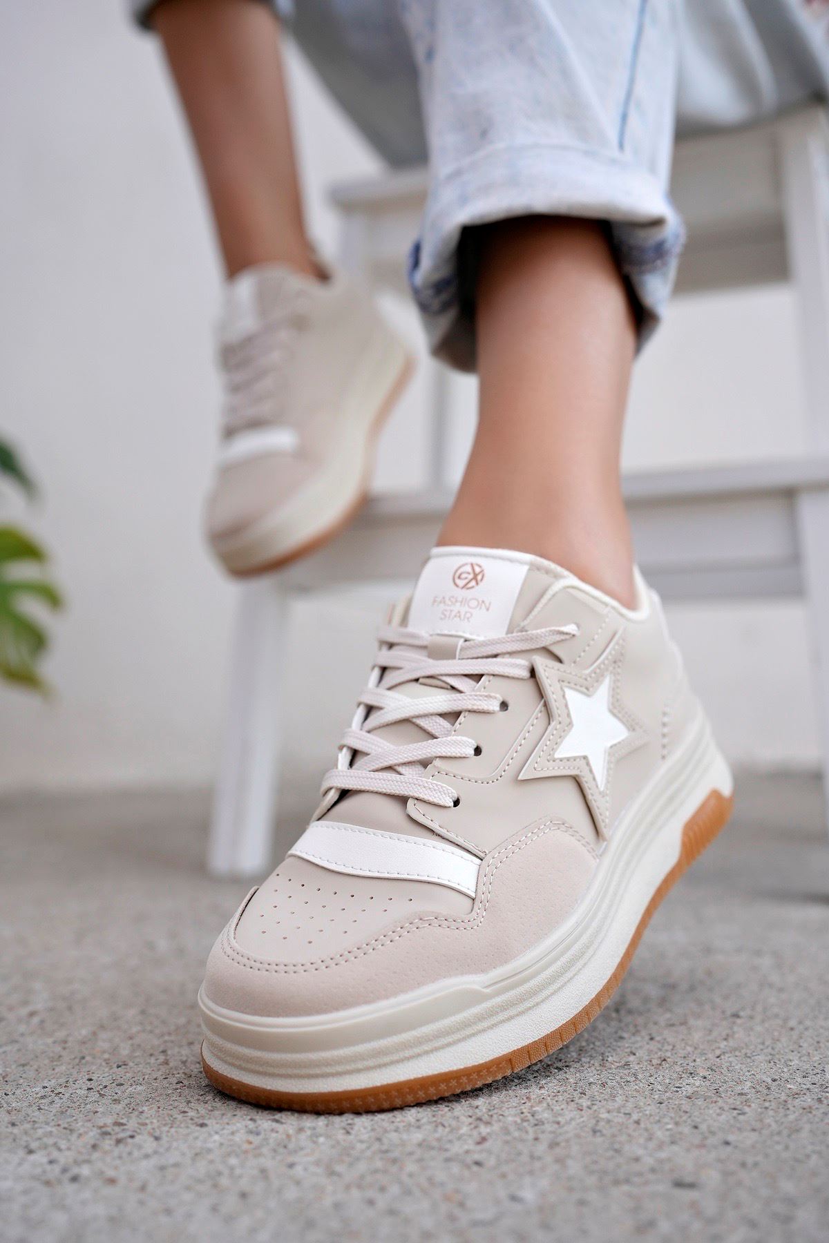 Freemax Kadın Anatomik Garantili  Hafif Esnek Rahat Sneaker Spor Ayakkabı cnp5974 Bej