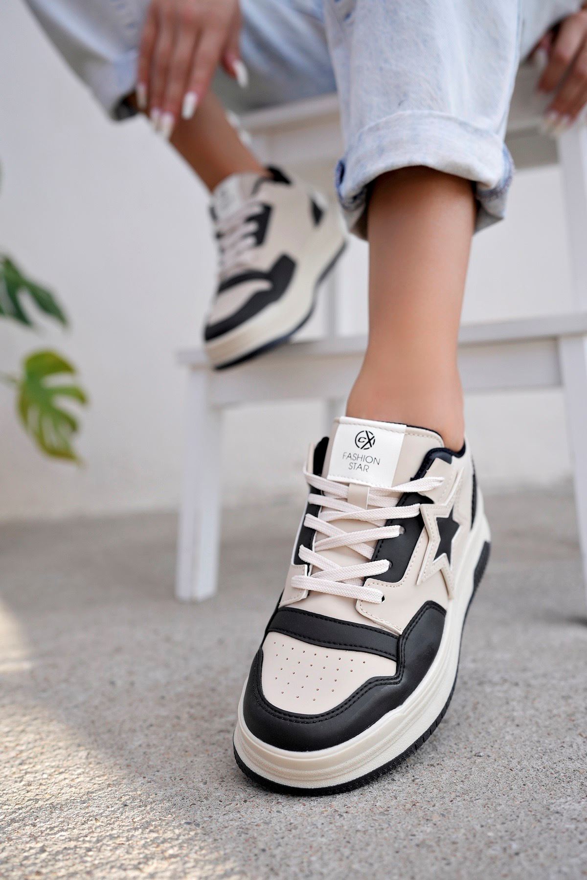 Freemax Kadın Anatomik Garantili  Hafif Esnek Rahat Sneaker Spor Ayakkabı cnp5974 Bej Siyah