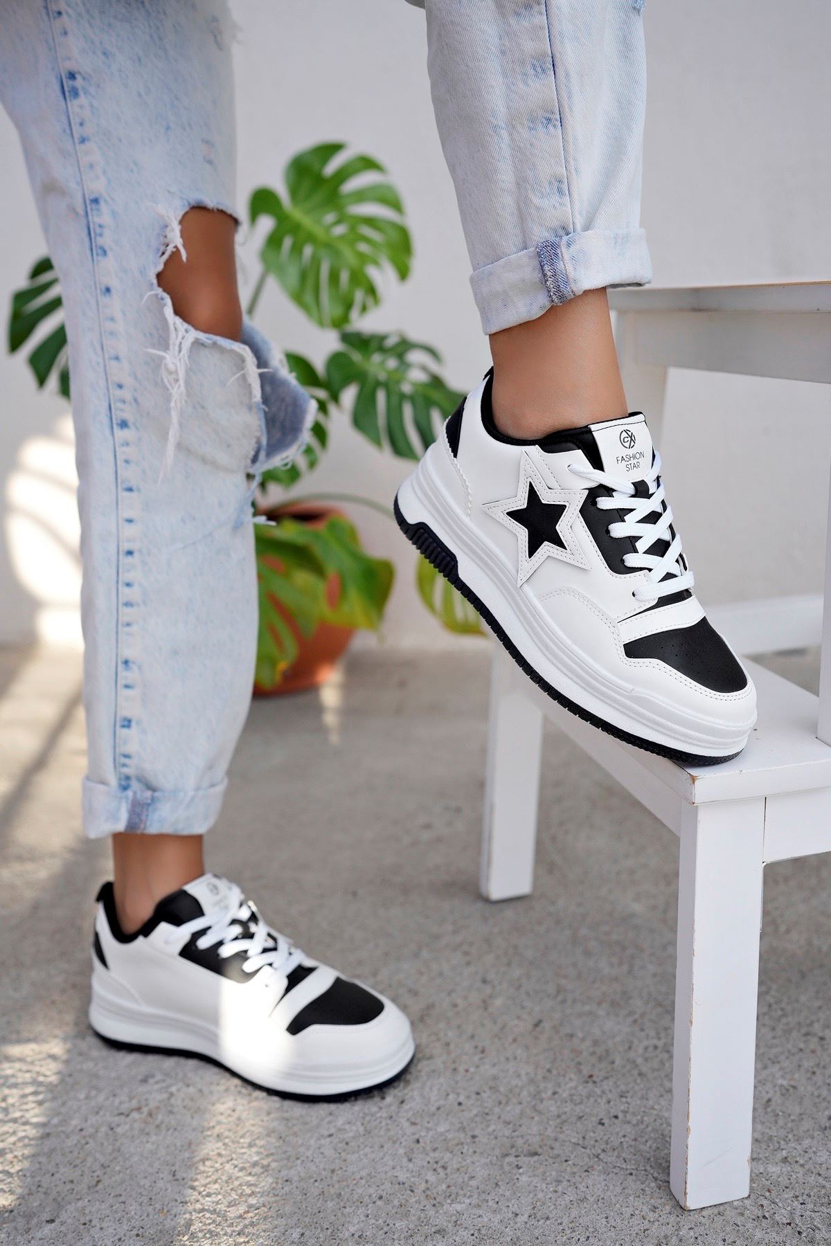 Freemax Kadın Anatomik Garantili  Hafif Esnek Rahat Sneaker Spor Ayakkabı cnp5974 Beyaz Siyah