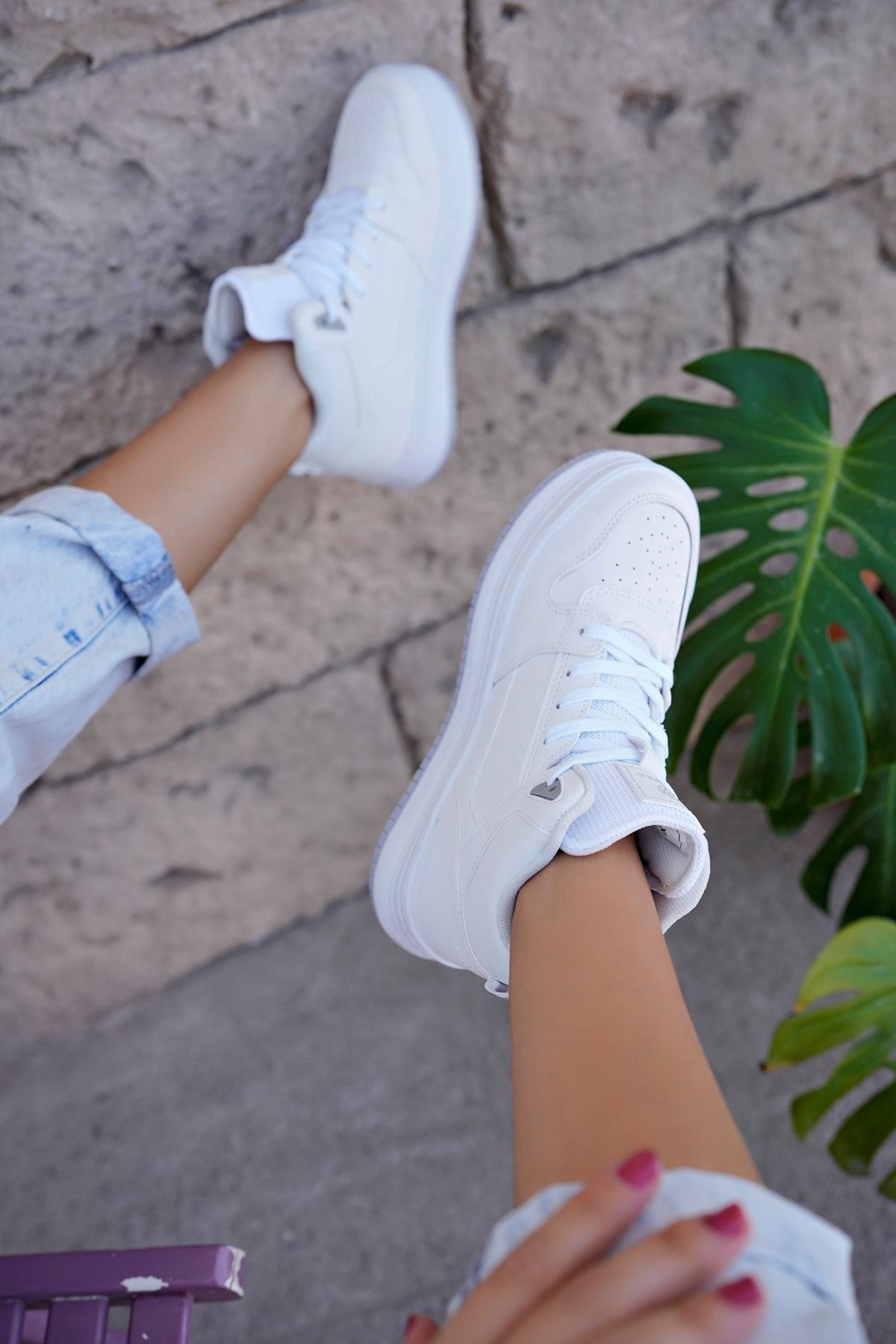 Freemax Kadın Anatomik Garantili  Hafif Esnek Rahat Sneaker Spor Ayakkabı cnp5972 Beyaz Buz