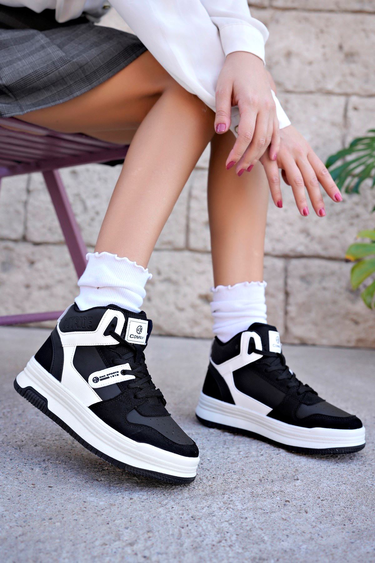 Freemax Kadın Anatomik Garantili  Hafif Esnek Rahat Sneaker Spor Ayakkabı cnp5972 Siyah Beyaz