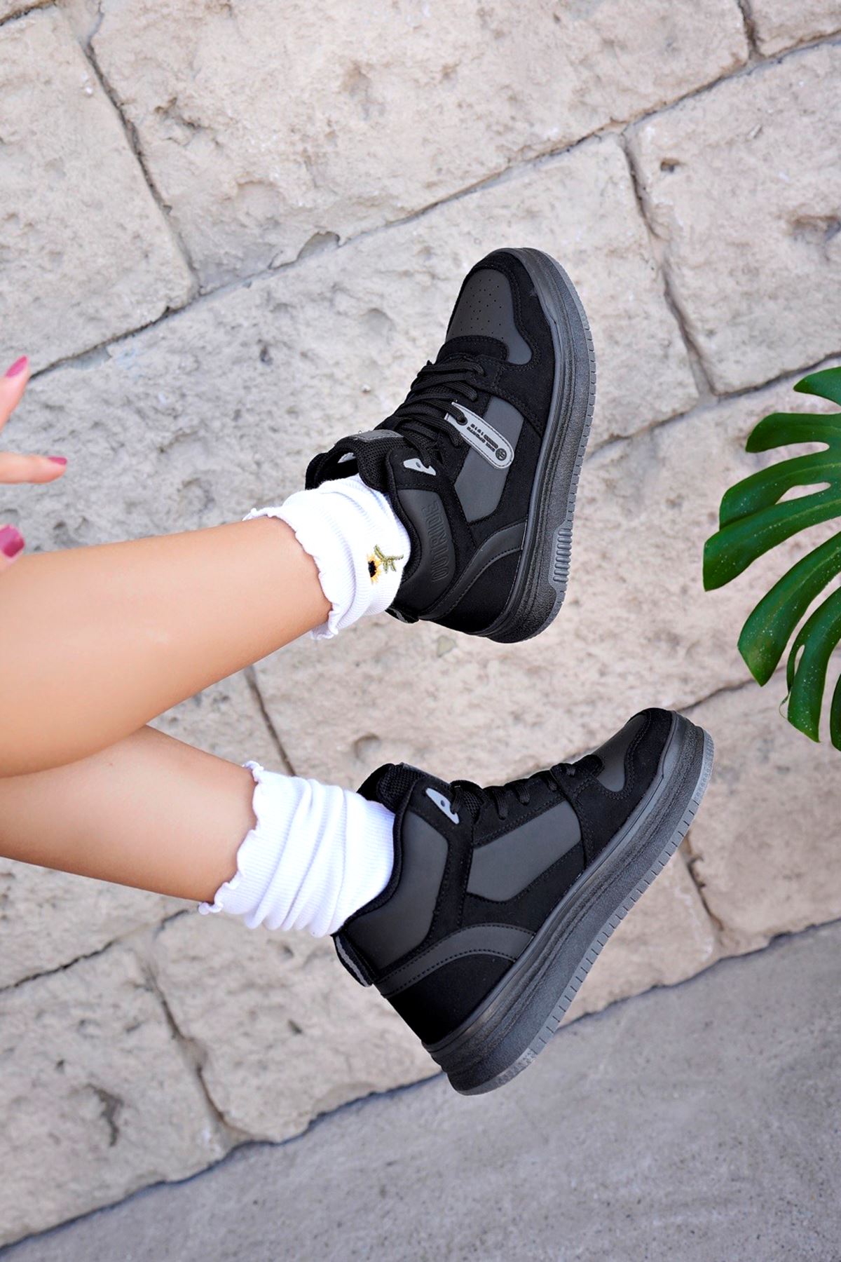 Freemax Kadın Anatomik Garantili  Hafif Esnek Rahat Sneaker Spor Ayakkabı cnp5972 Siyah Füme