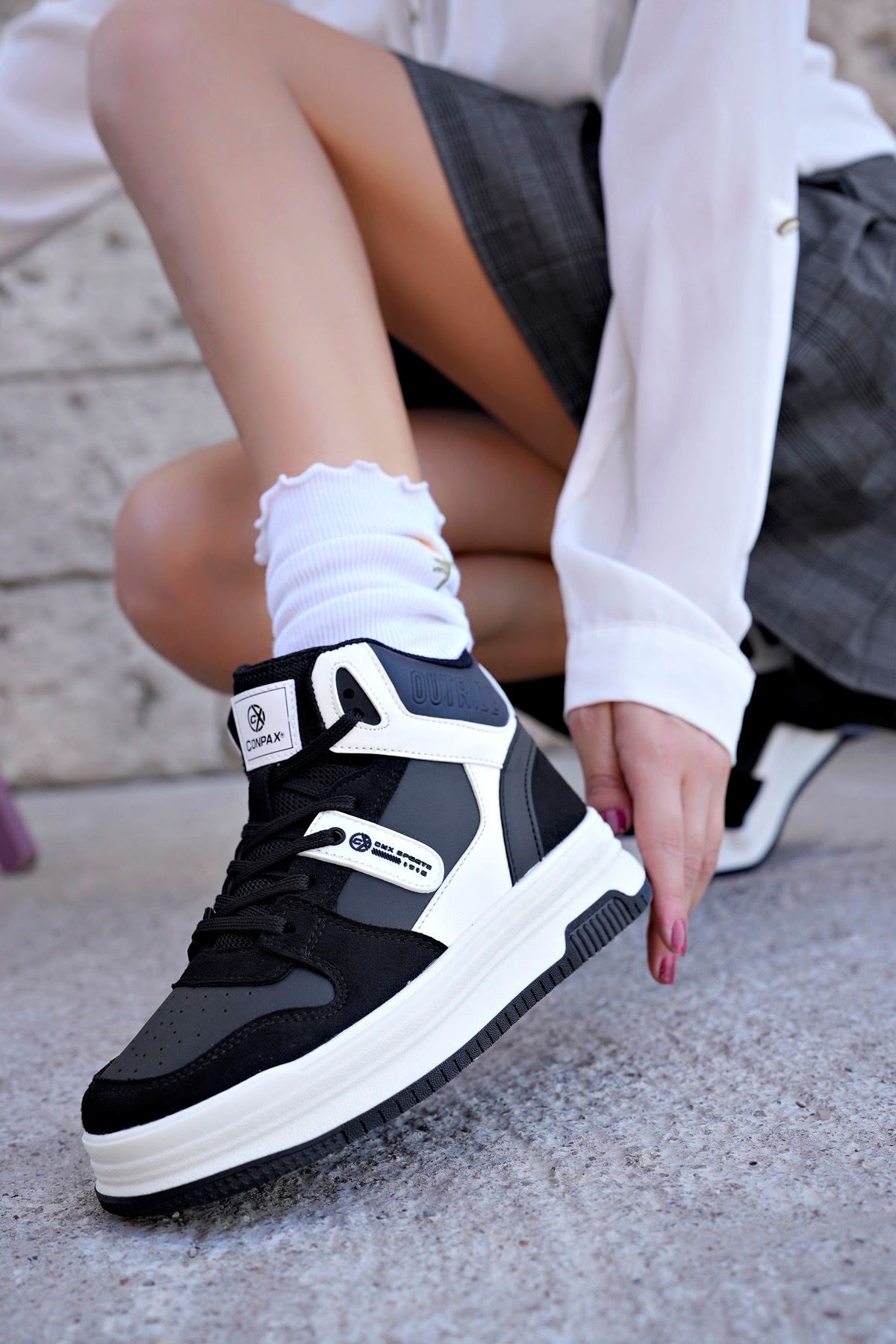 Freemax Kadın Anatomik Garantili  Hafif Esnek Rahat Sneaker Spor Ayakkabı cnp5972 Siyah Beyaz