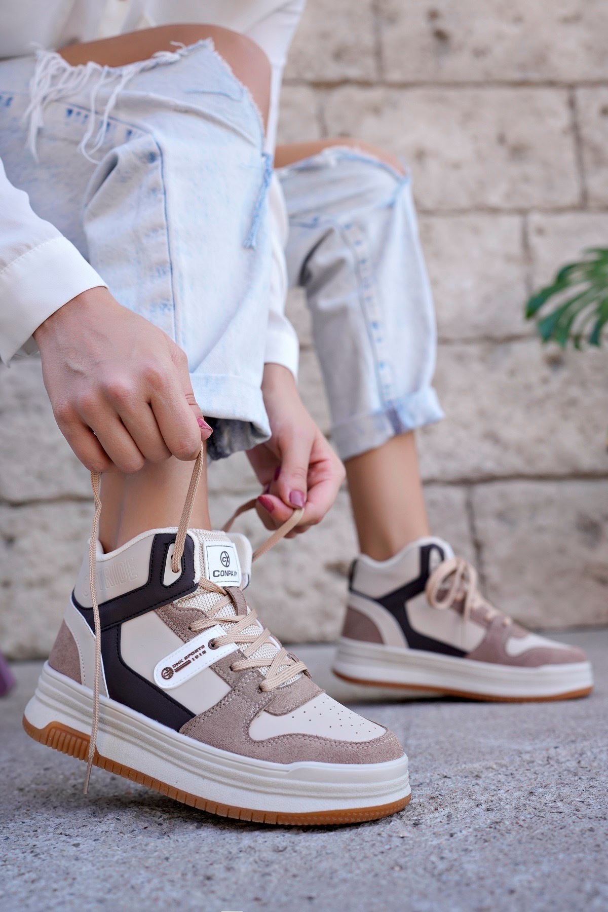 Freemax Kadın Anatomik Garantili  Hafif Esnek Rahat Sneaker Spor Ayakkabı cnp5972 KUM