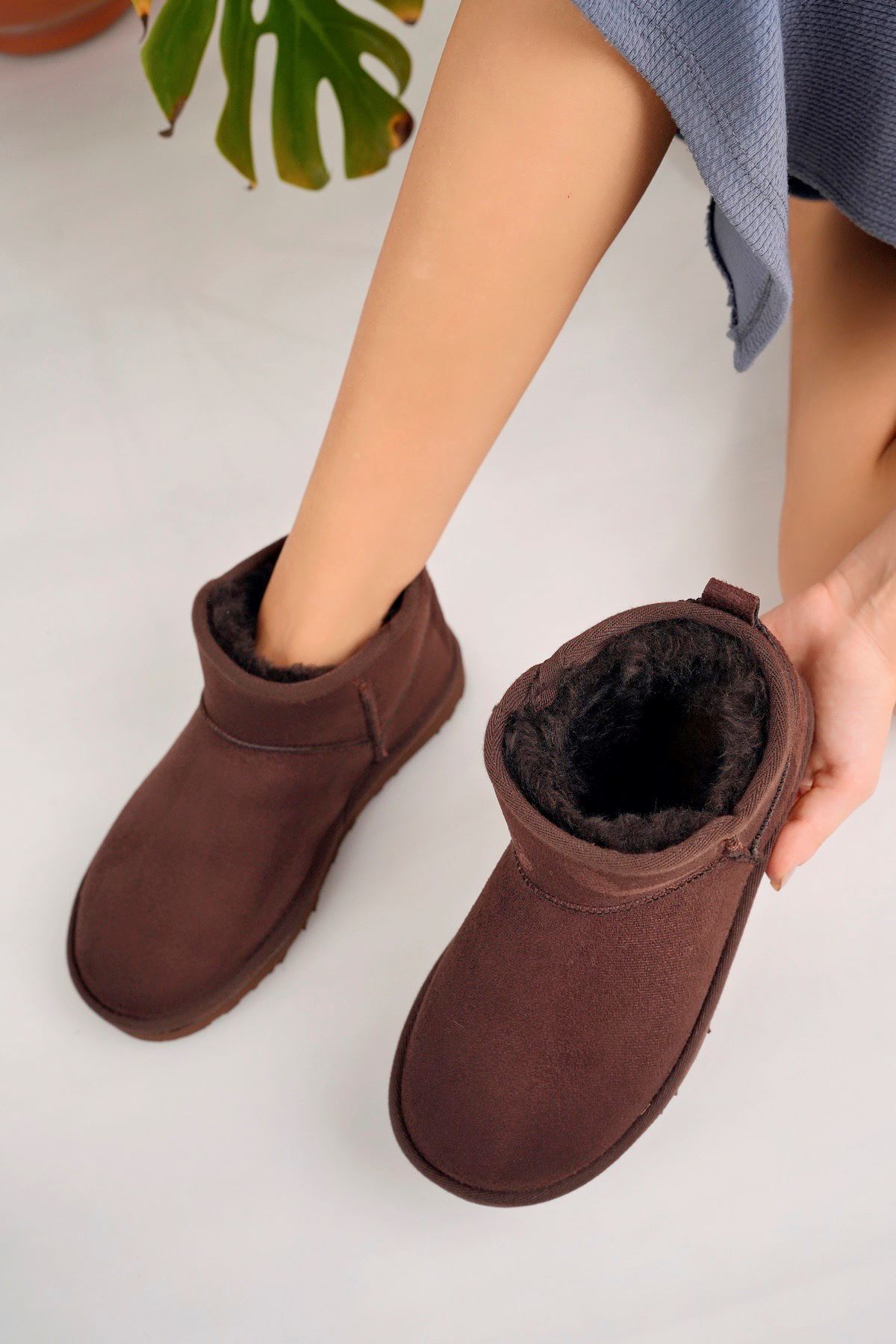 Freemax Kadın Garantili İçi Kürklü Hafif Taban Mini Bot Uggmini501 Kahve