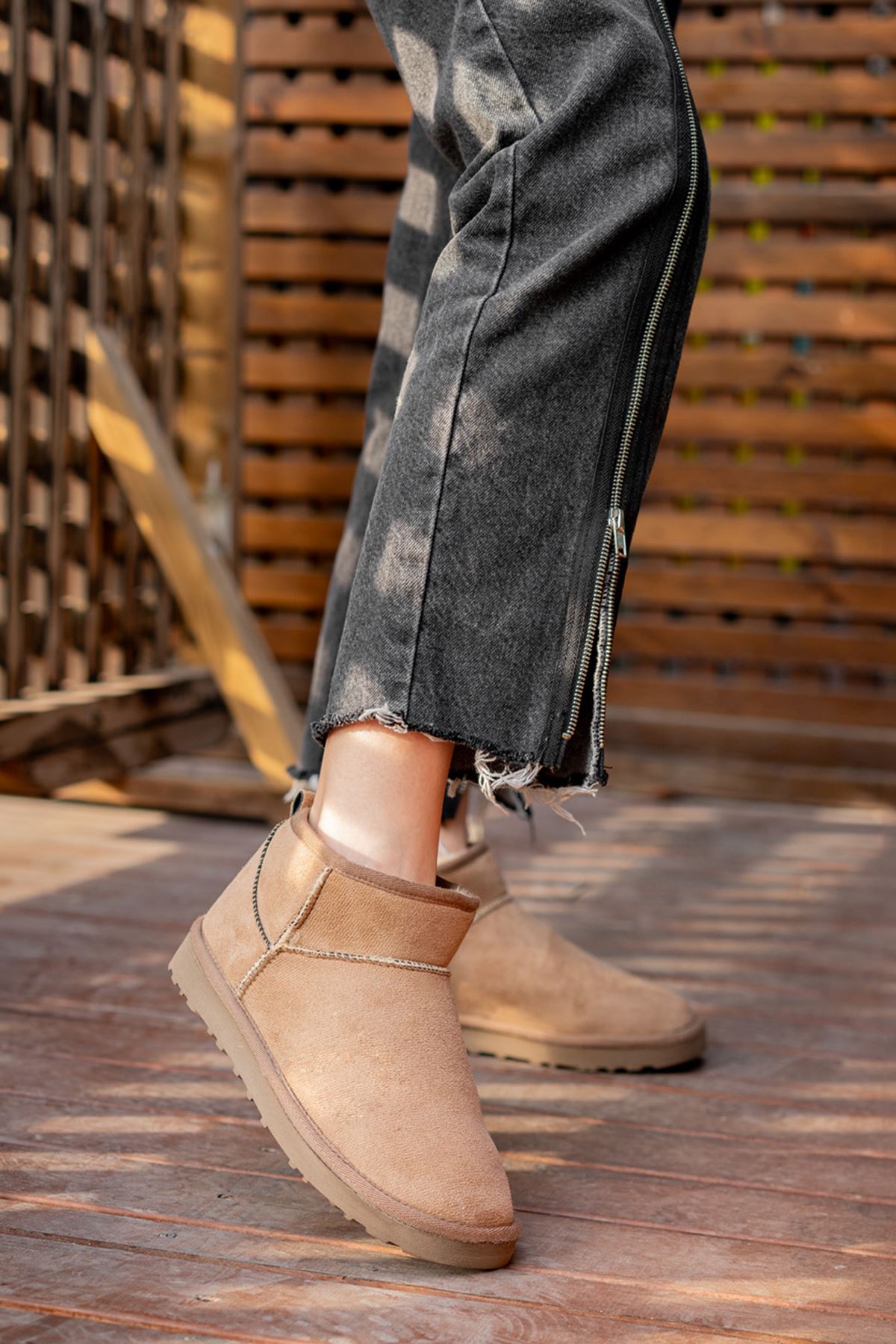 Freemax Kadın Garantili İçi Kürklü Hafif Taban Mini Bot Uggmini501 Vizon