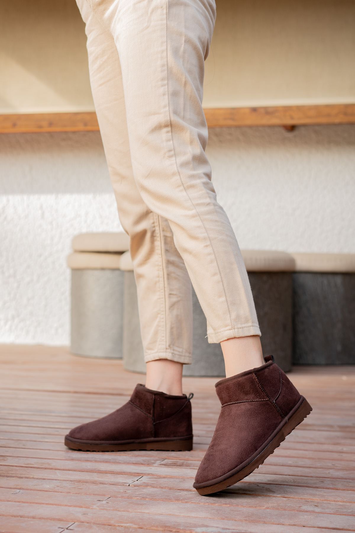 Freemax Kadın Garantili İçi Kürklü Hafif Taban Mini Bot Uggmini501 Kahve