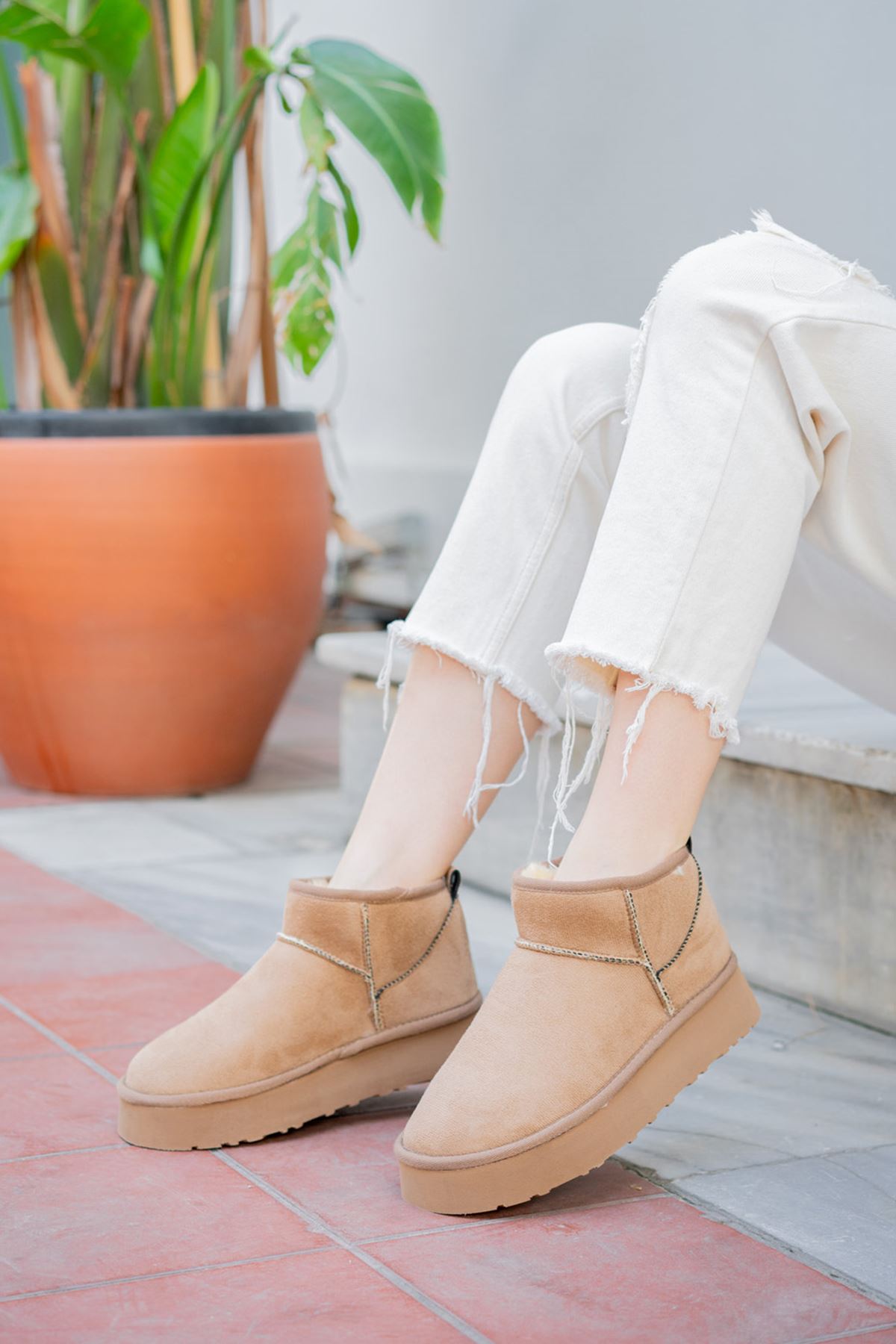 Freemax Kadın Garantili İçi Kürklü Hafif Taban Mini Bot Uggmini502 Vizon