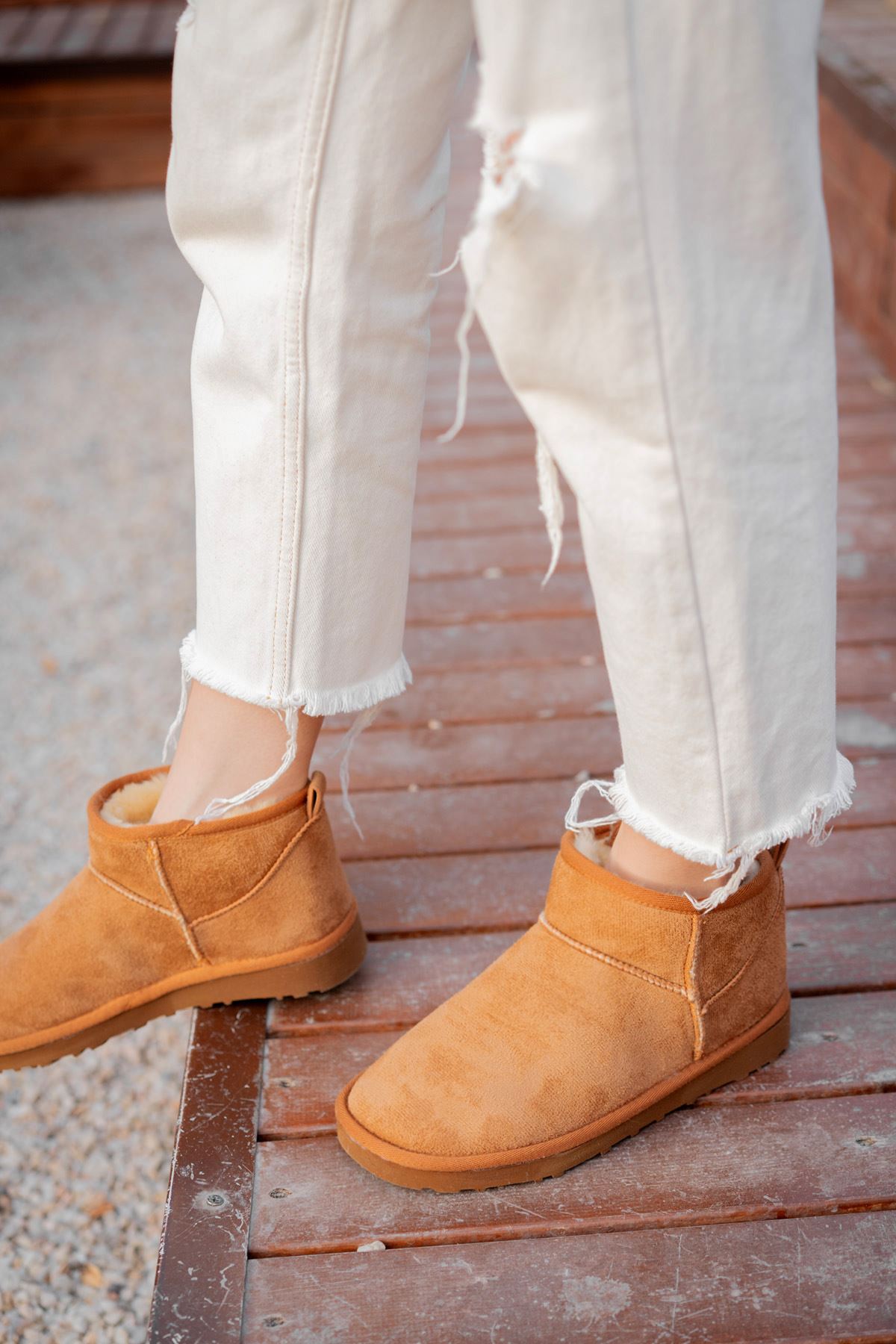 Freemax Kadın Garantili İçi Kürklü Hafif Taban Mini Bot Uggmini501 Taba