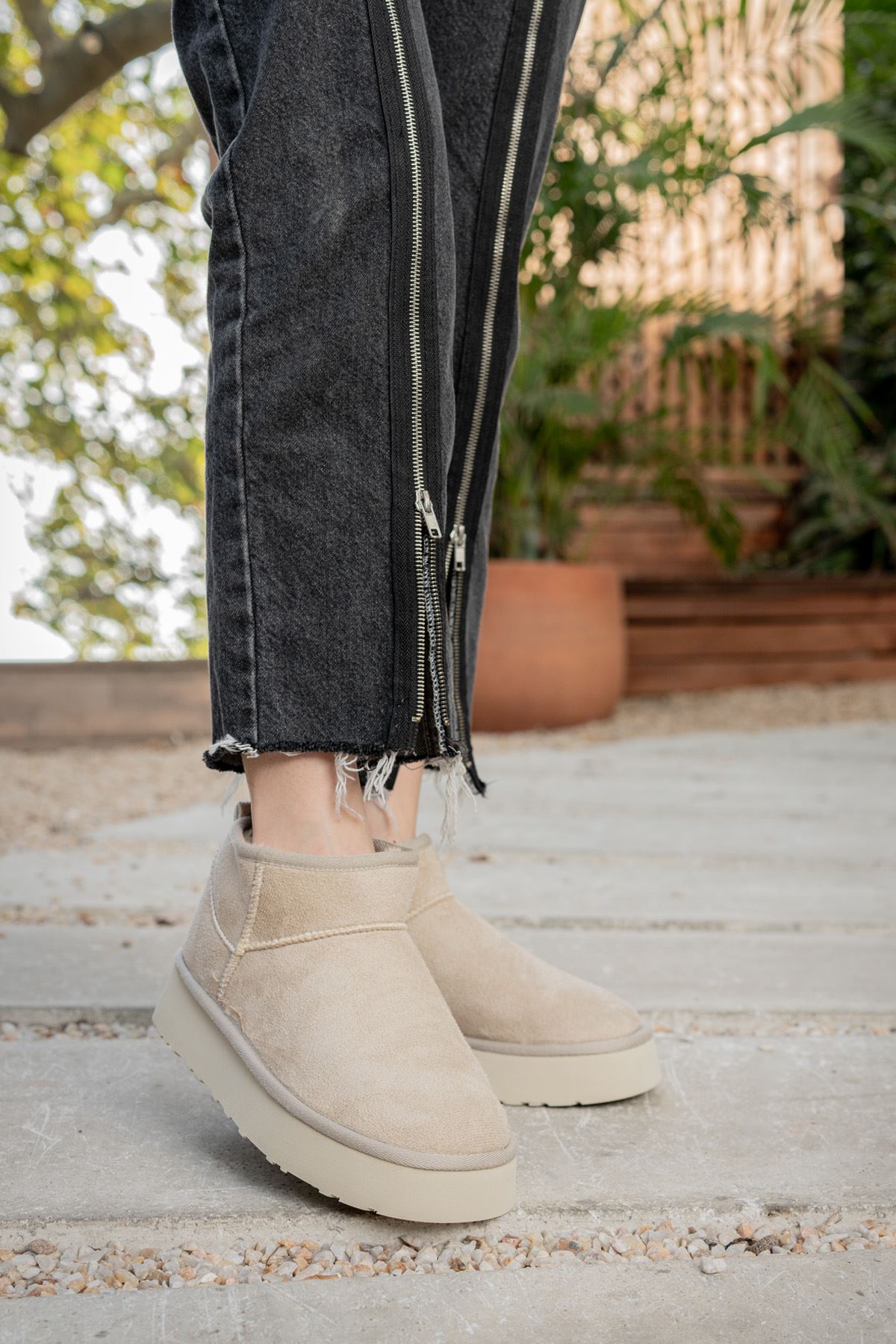 Freemax Kadın Garantili İçi Kürklü Hafif Taban Mini Bot Uggmini502 Bej