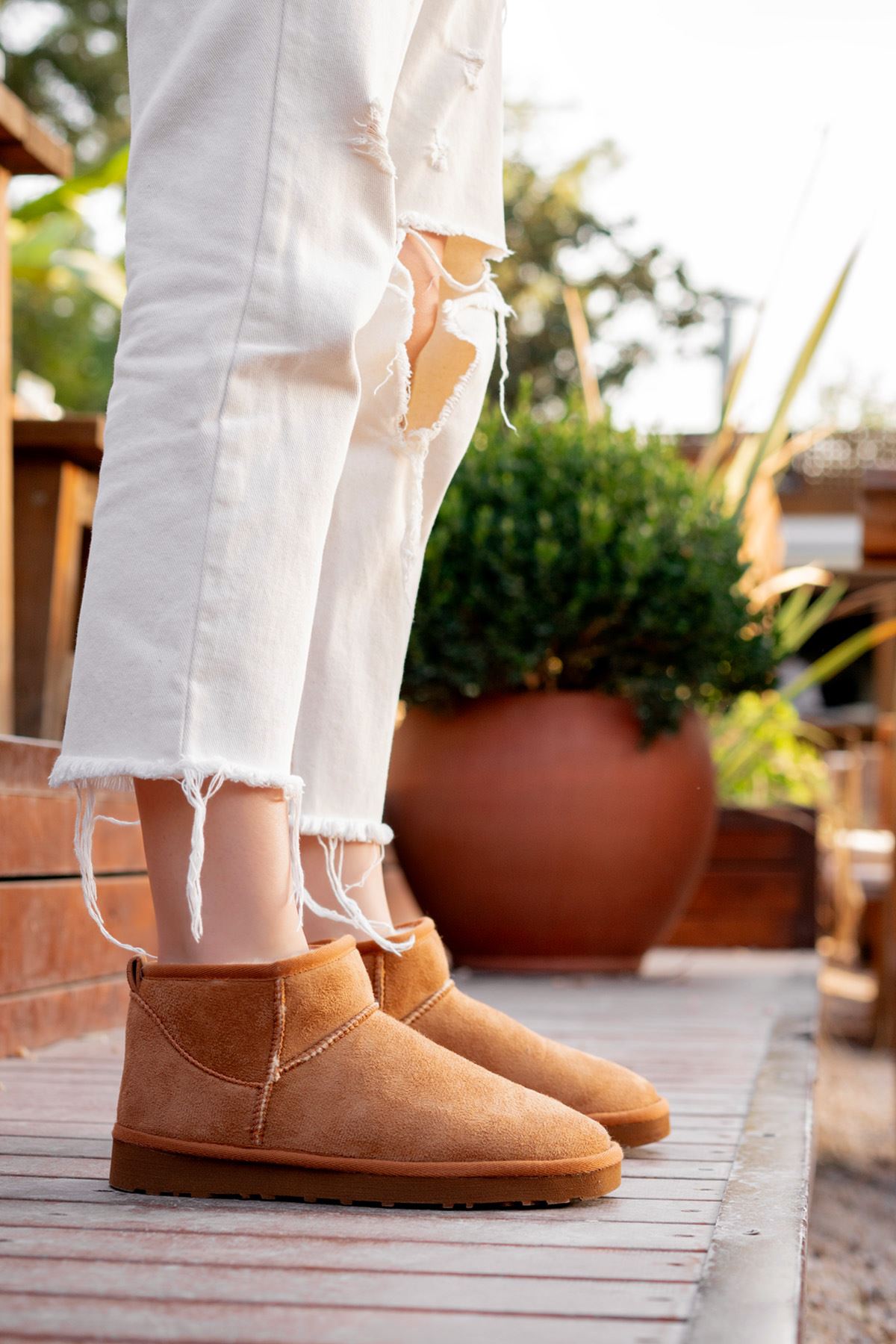 Freemax Kadın Garantili İçi Kürklü Hafif Taban Mini Bot Uggmini501 Taba