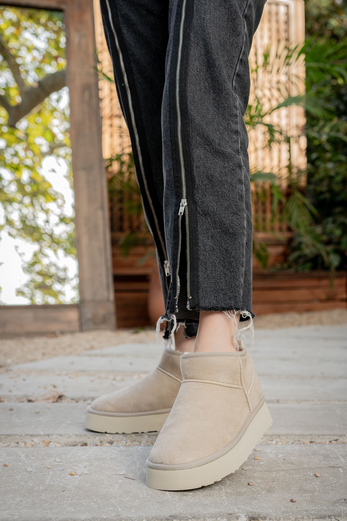 Freemax Kadın Garantili İçi Kürklü Hafif Taban Mini Bot Uggmini502 Bej