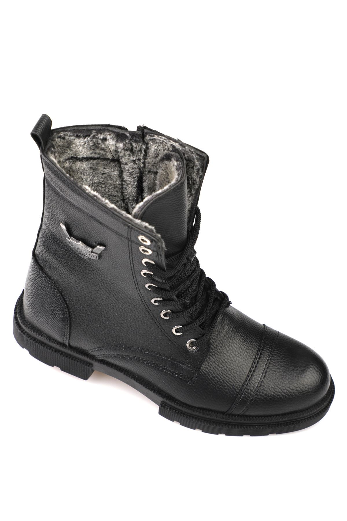 Freemax Su ve Soğuk Geçirmez Kürklü Fermuarlı Kaymaz Kauçuk Taban Kışlık Garantili Erkek Bot FM.441 SİYAH