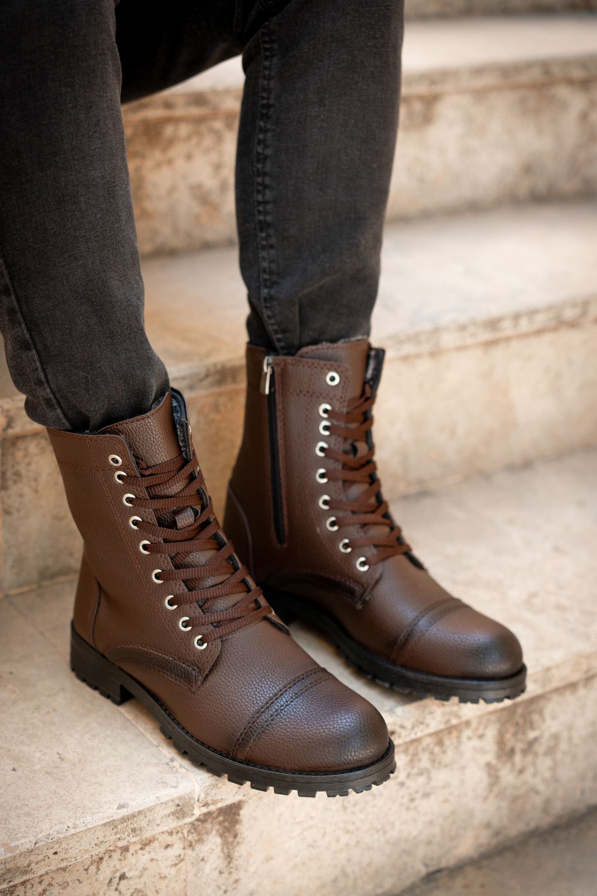 Freemax Su ve Soğuk Geçirmez Kürklü Fermuarlı Kışlık Garantili Erkek Postal Bot Kahverengi