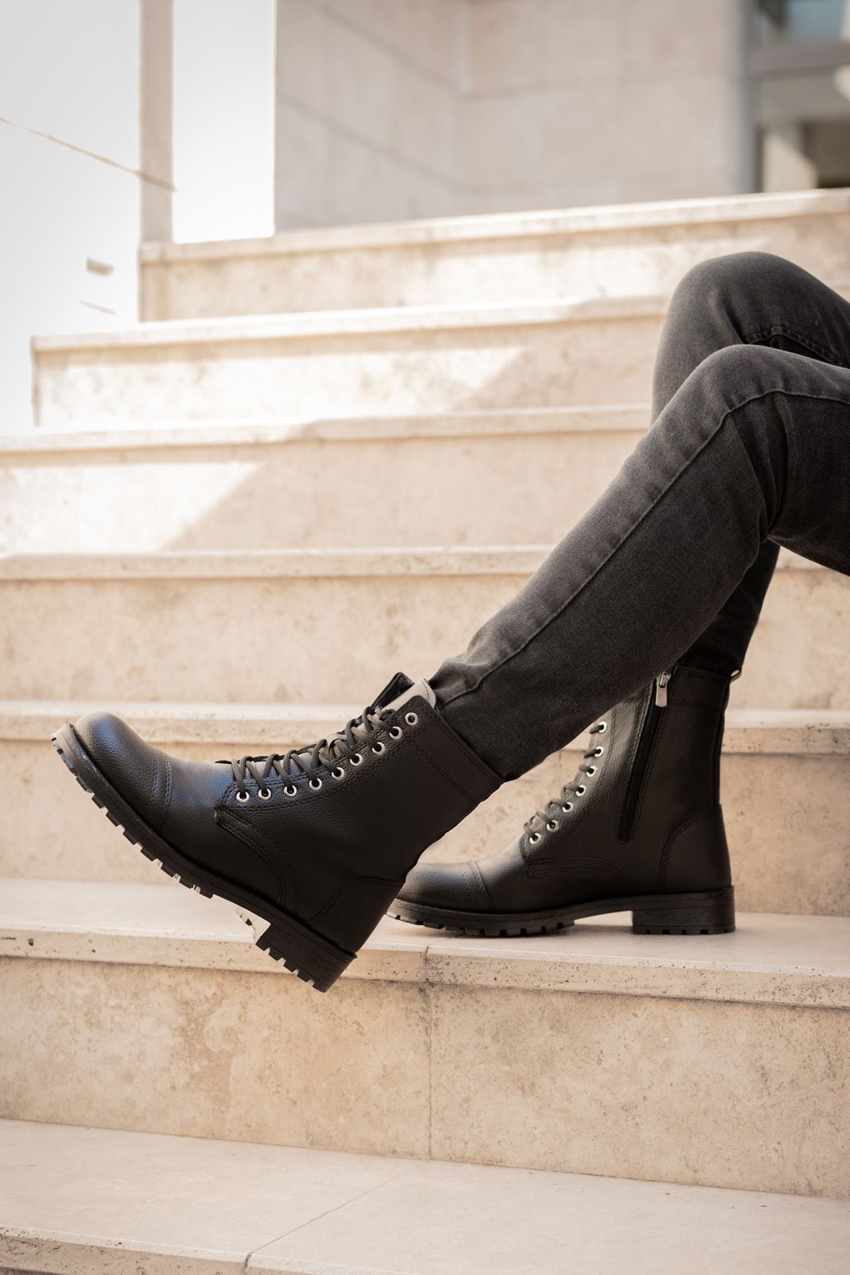 Freemax Su ve Soğuk Geçirmez Kürklü Fermuarlı Kışlık Garantili Erkek Postal Bot SİYAH