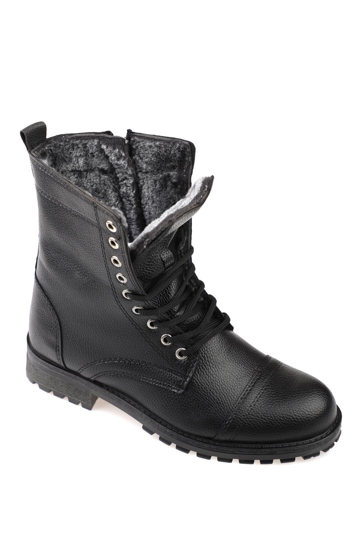 Freemax Su ve Soğuk Geçirmez Kürklü Fermuarlı Kışlık Garantili Erkek Postal Bot SİYAH