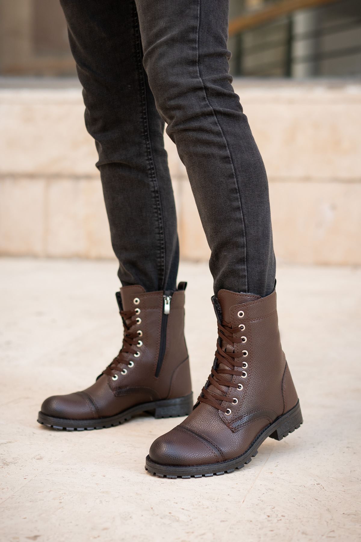 Freemax Su ve Soğuk Geçirmez Kürklü Fermuarlı Kışlık Garantili Erkek Postal Bot Kahverengi