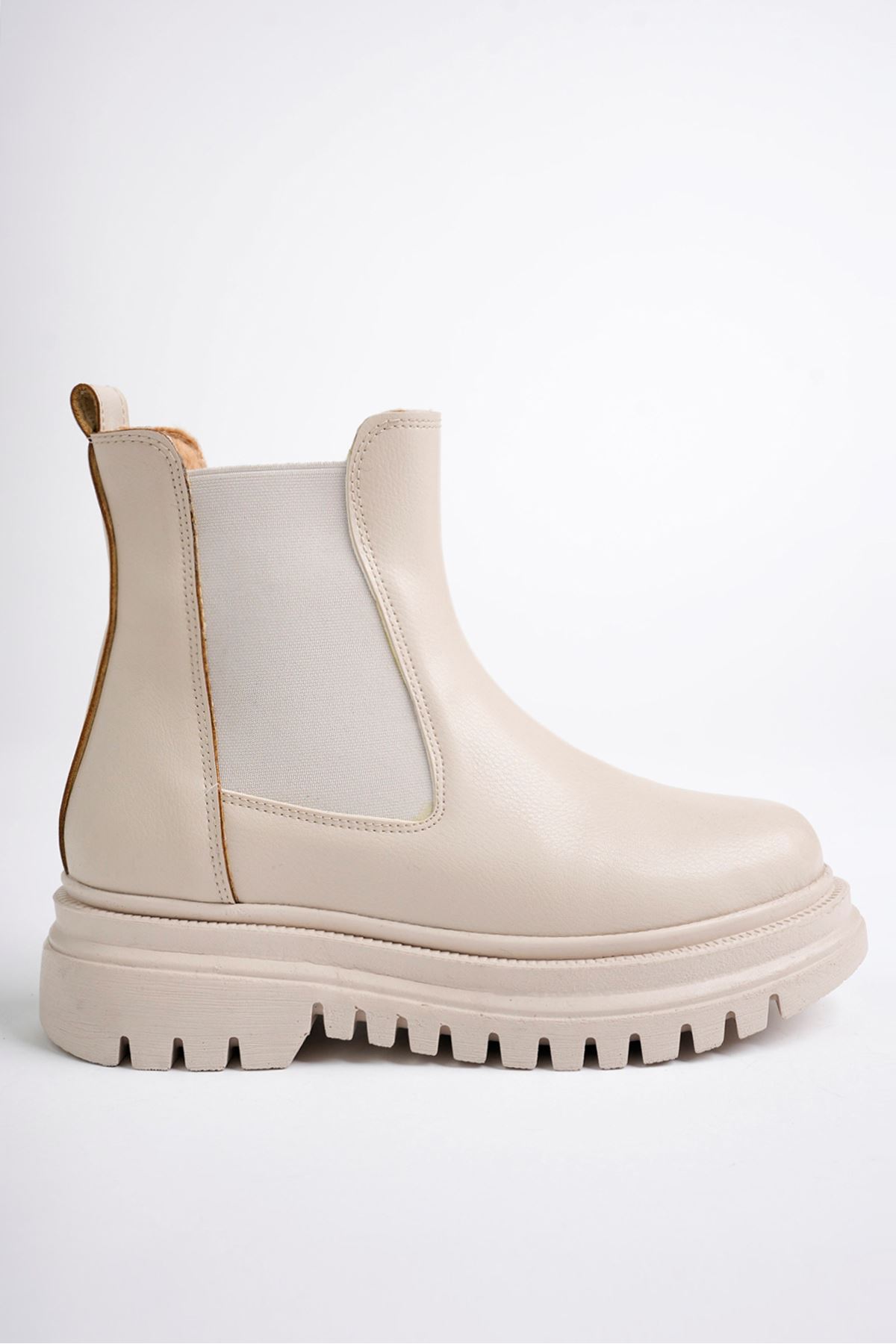 Freemax Su Geçirmez İçi Kürklü Yüksek Taban Yanlar Lastikli Çok Hafif Taban Garantili Kışlık Kadın Bot Çizme Freemax.ZEN.BOT.2223 Bej