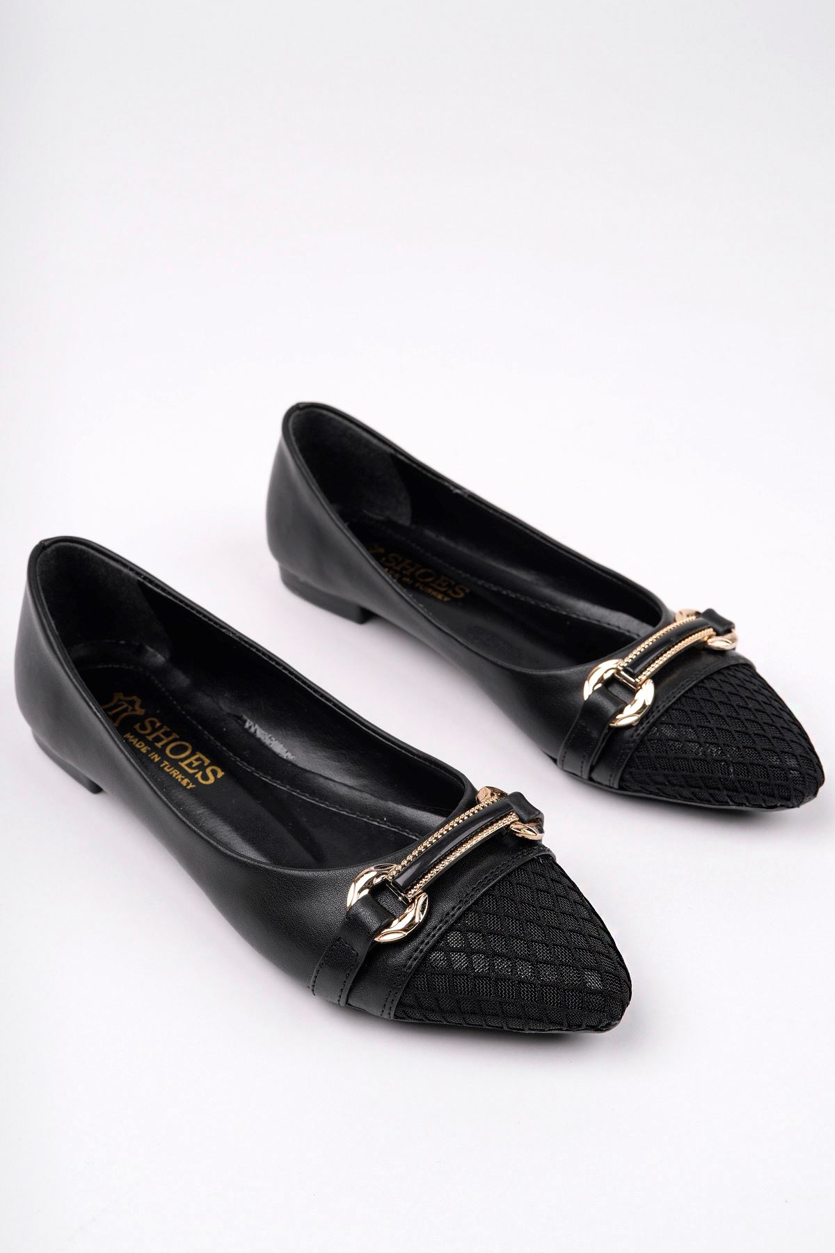 Freemax Kadın Yazlık Rahat Fileli Sivri Burun Babet Ayakkabı Freemax.2024.055 Siyah