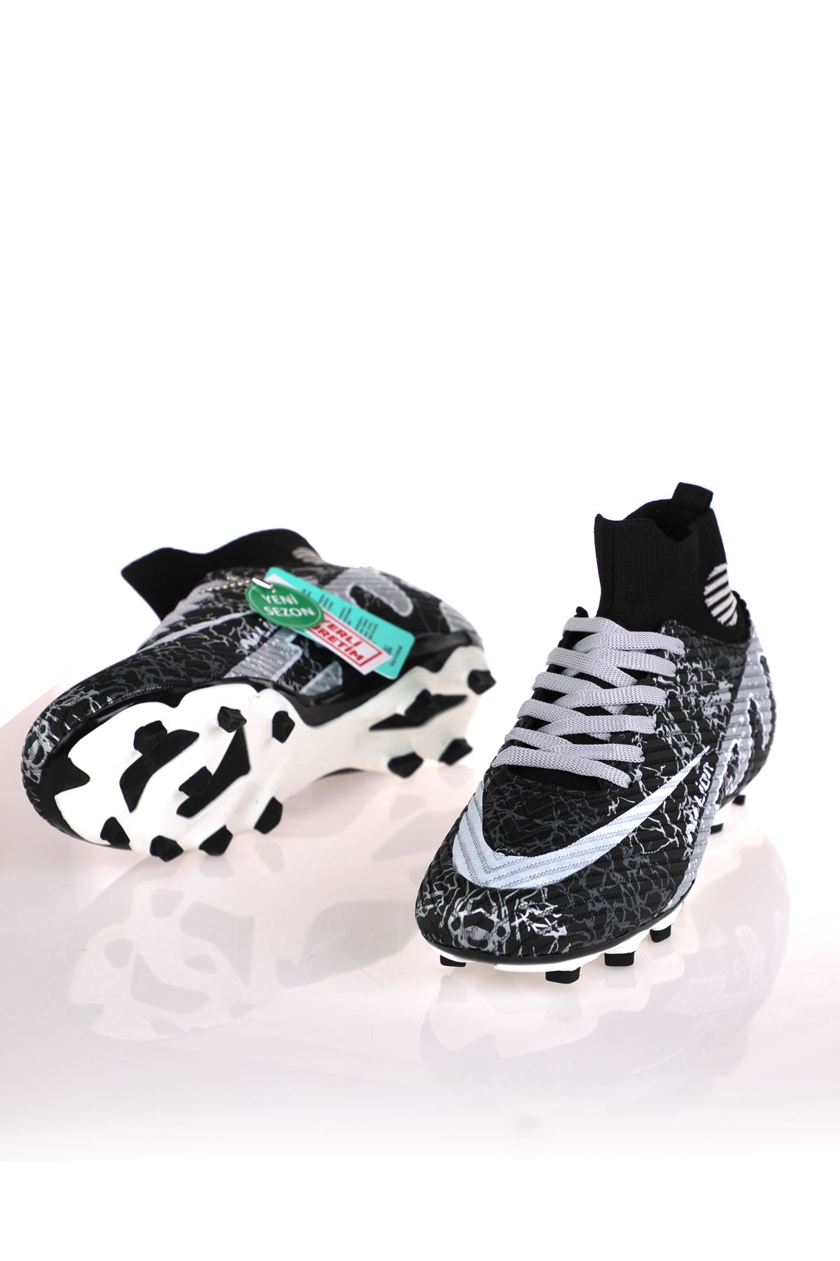 Freemax Laliga Air Çoraplı Krampon Futbol Ayakkabısı L501 Siyah Gümüş