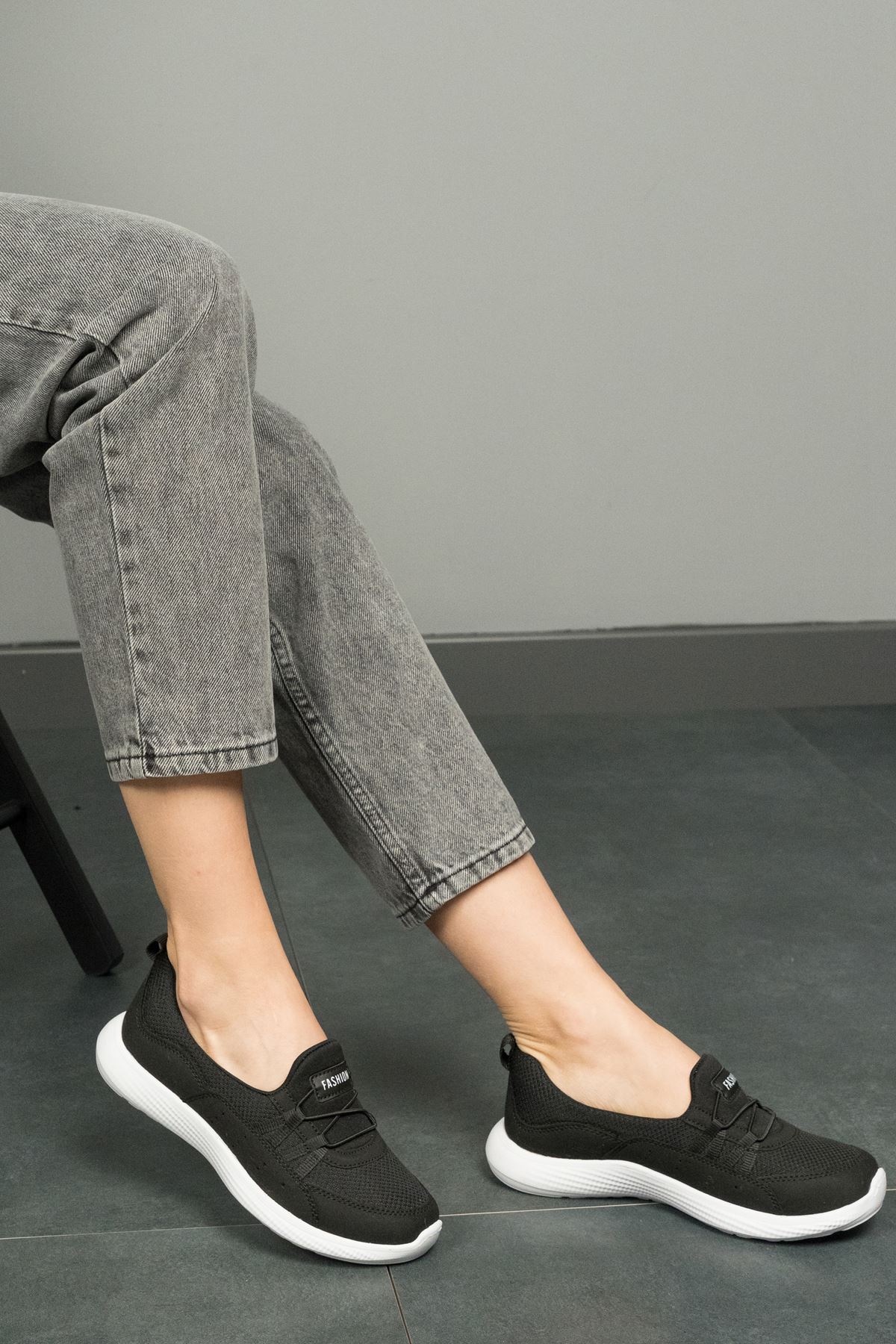 Freemax Kadın Spor Sneaker Babet Esnek, Yumuşak, Hafif, Günlük Ayakkabı Drg.223 Siyah Beyaz