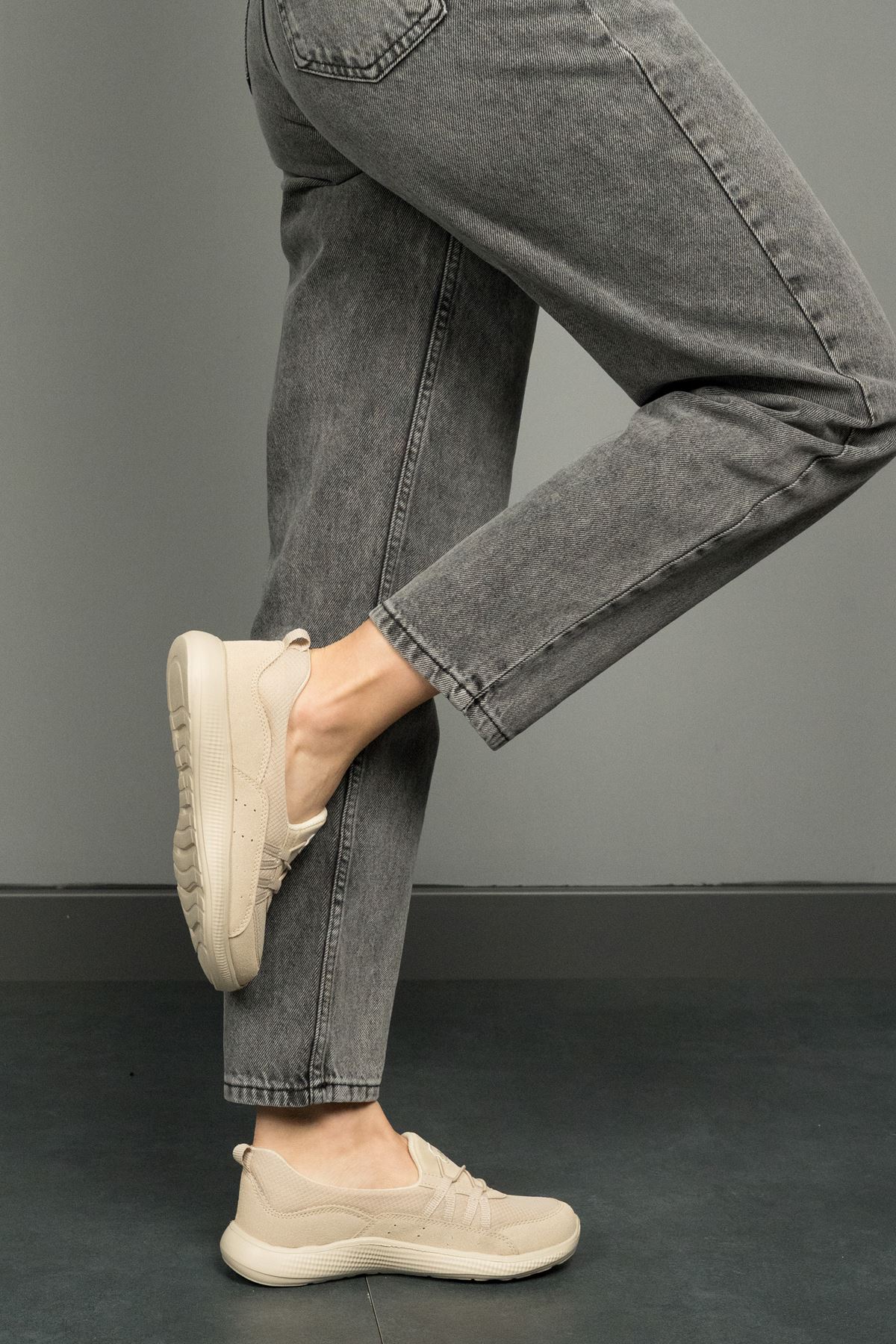 Freemax Kadın Spor Sneaker Babet Esnek, Yumuşak, Hafif, Günlük Ayakkabı Drg.223 Bej