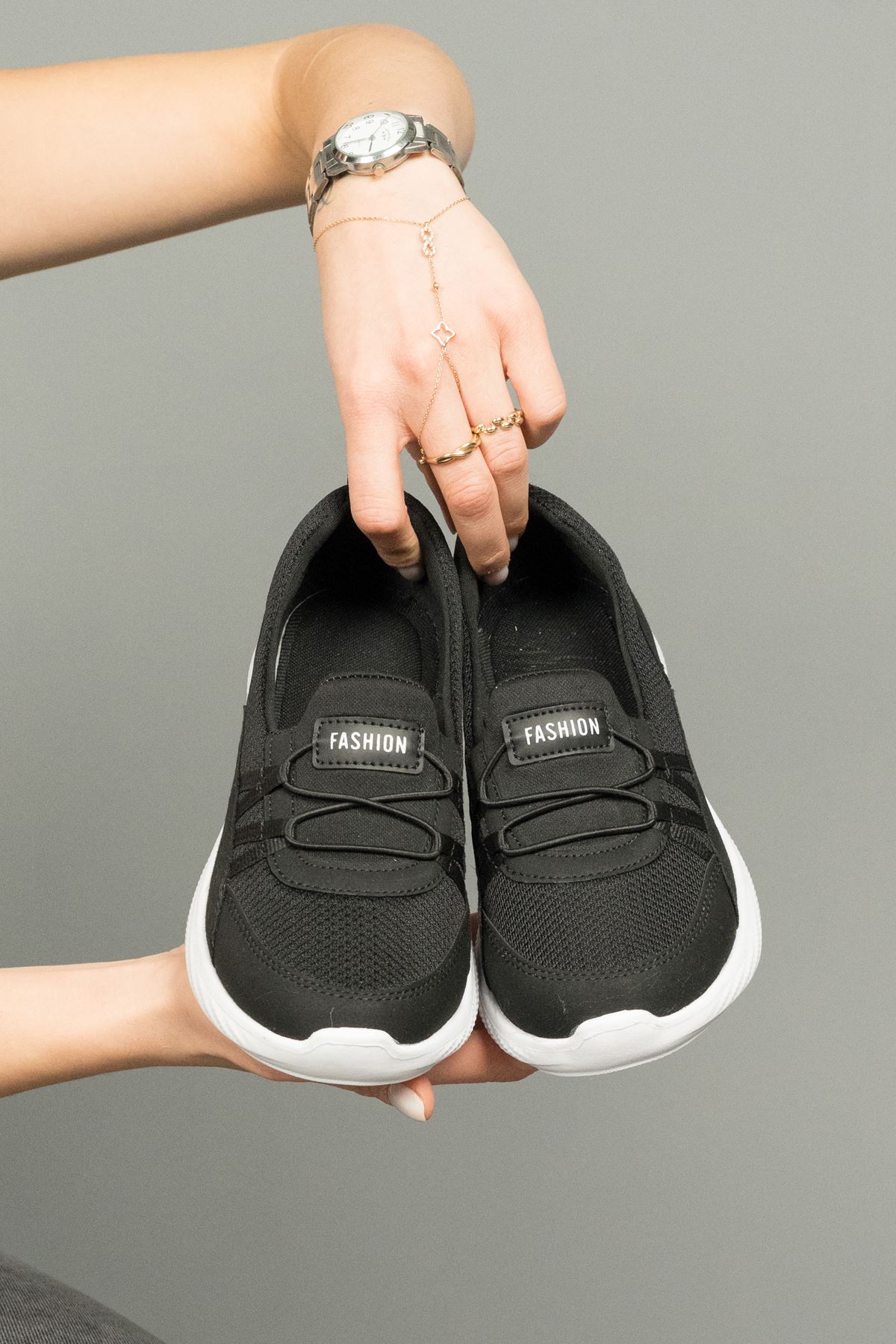 Freemax Kadın Spor Sneaker Babet Esnek, Yumuşak, Hafif, Günlük Ayakkabı Drg.223 Siyah Beyaz