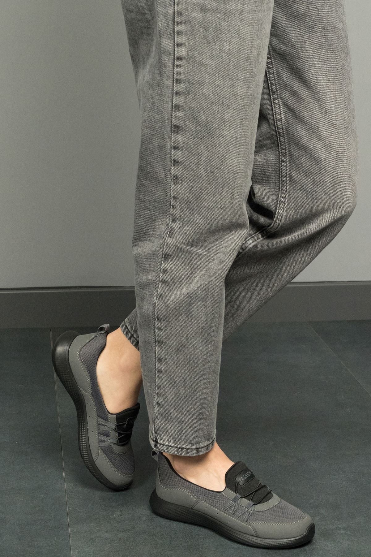 Freemax Kadın Spor Sneaker Babet Esnek, Yumuşak, Hafif, Günlük Ayakkabı Drg.223 Füme Siyah