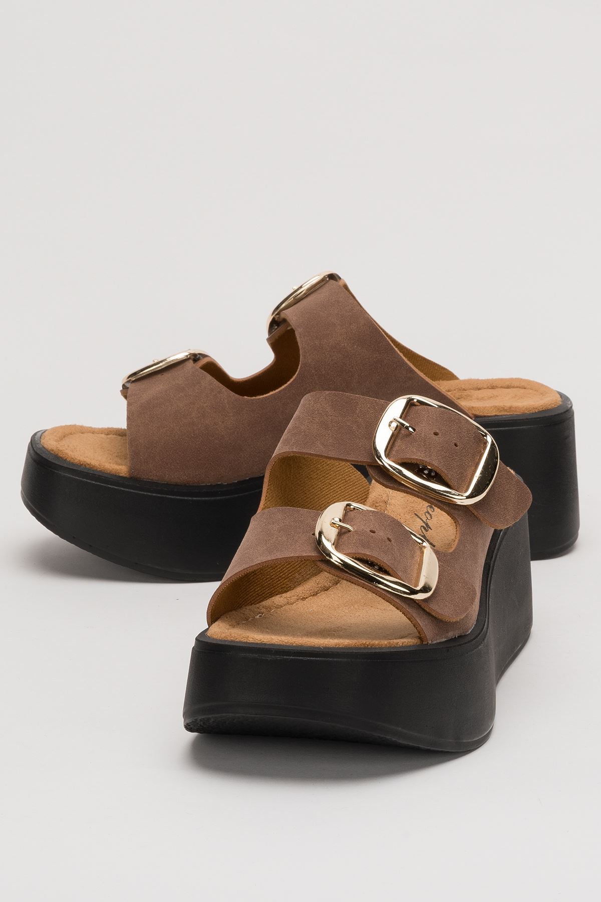 Freemax Kadın Gold Toka Platform Yüksek Topuk Günlük Birken Terlik ppl 201 TABA