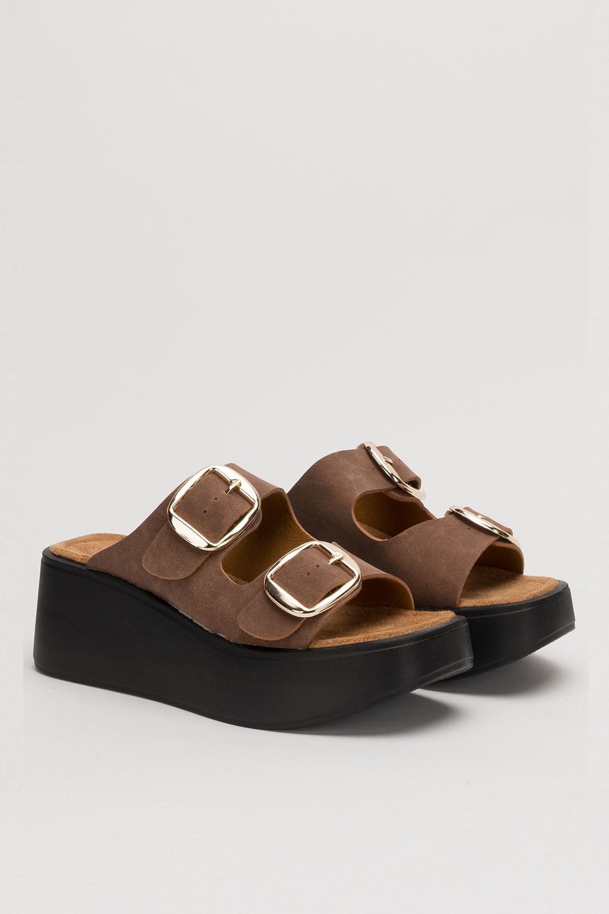 Freemax Kadın Gold Toka Platform Yüksek Topuk Günlük Birken Terlik ppl 201 TABA