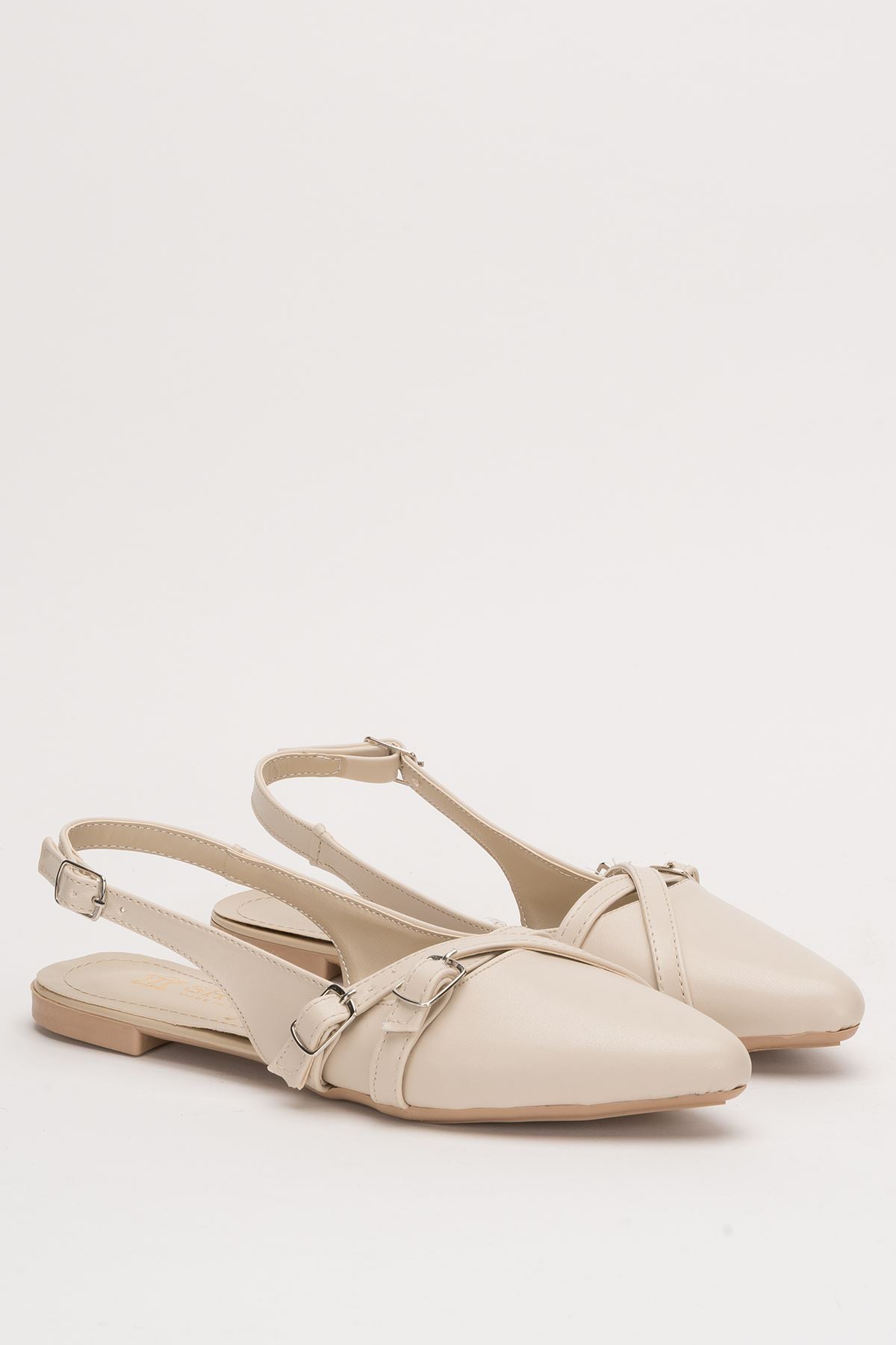 Freemax Kadın Yazlık Kemer Detaylı Babet Ayakkabı  Freemax.2024.054 Cilt Ten