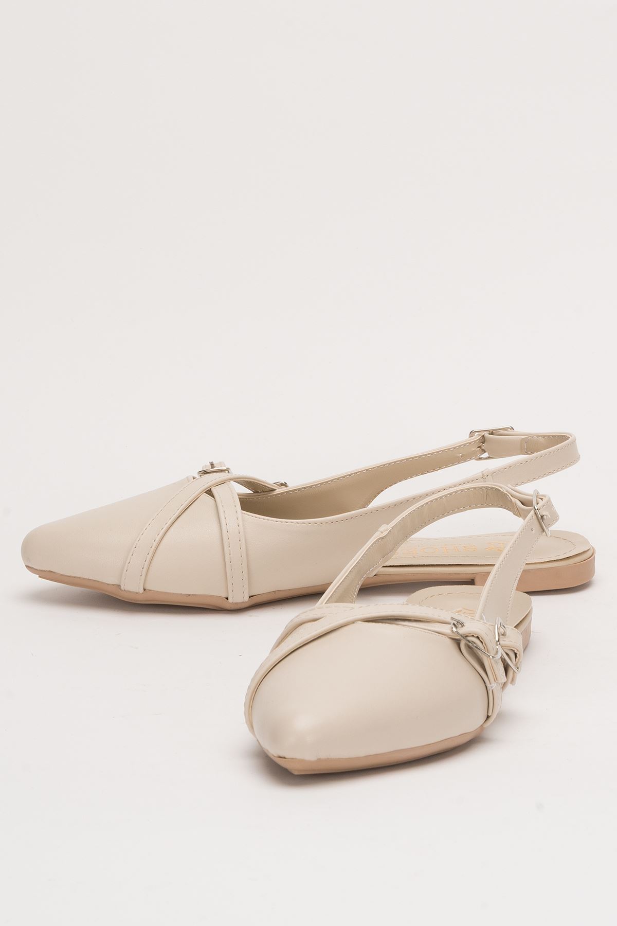 Freemax Kadın Yazlık Kemer Detaylı Babet Ayakkabı  Freemax.2024.054 Cilt Ten