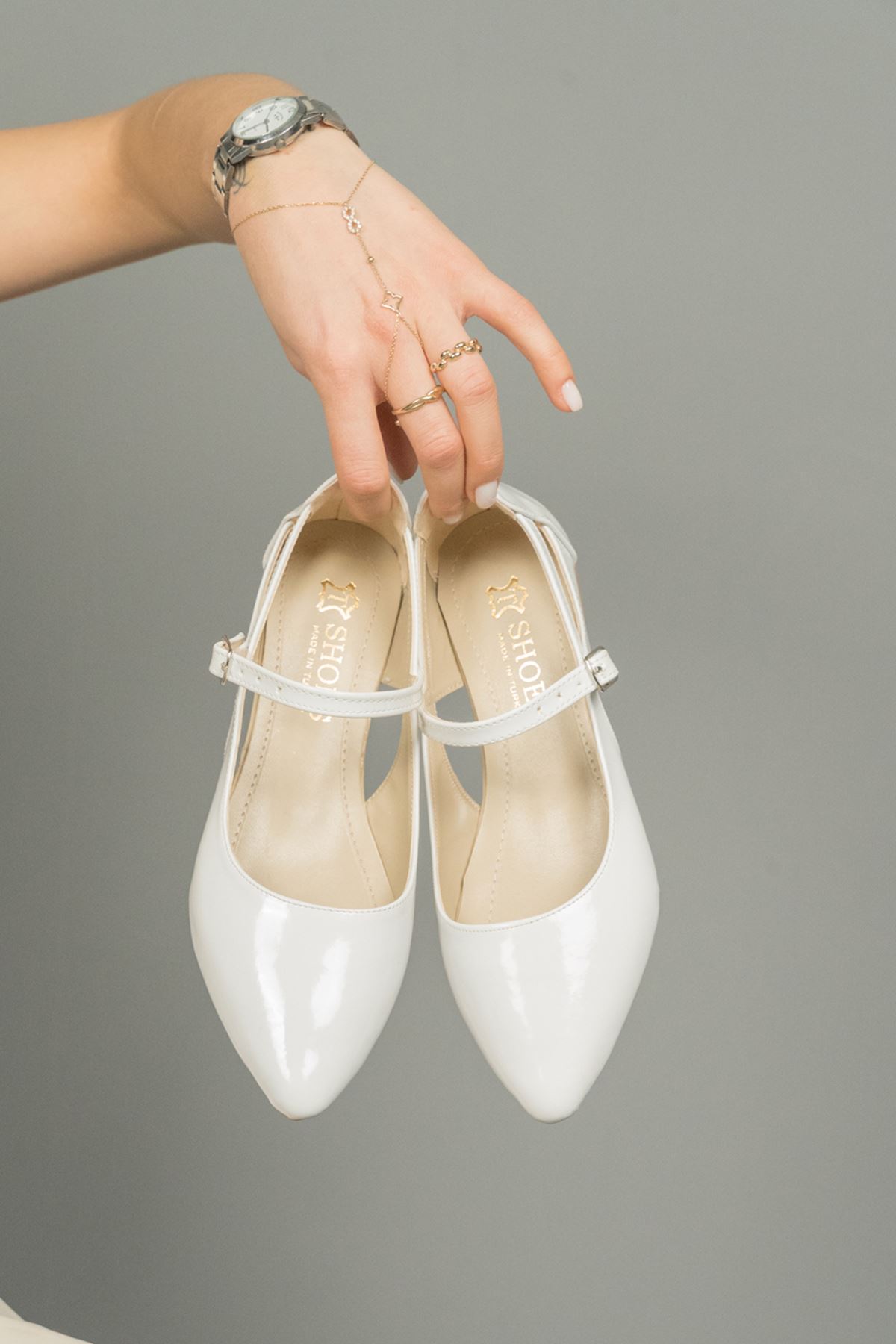 Freemax Kadın Yazlık Rahat Baretli Sivri Burun Babet Ayakkabı Freemax.2024.052 Beyaz Rugan