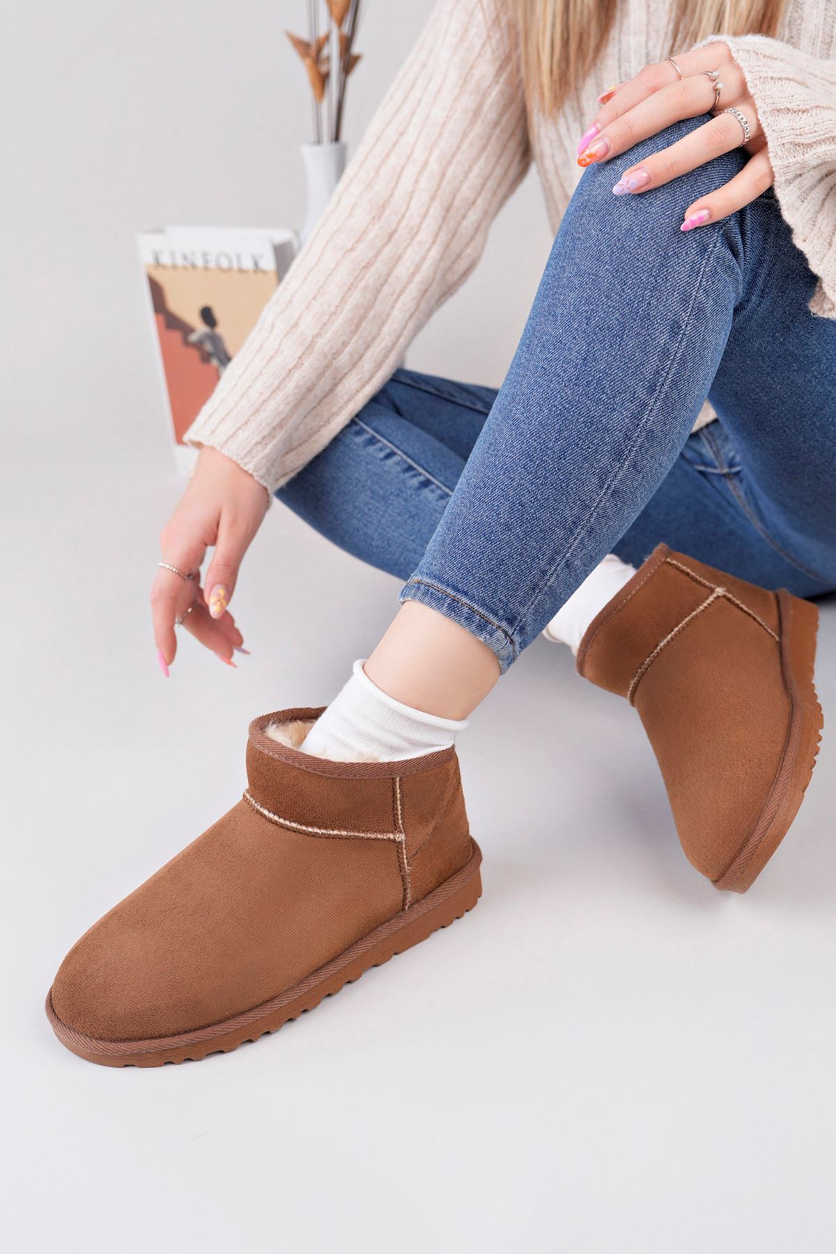 Freemax Kadın Garantili İçi Kürklü Hafif Taban Mini Bot Uggmini301 Taba