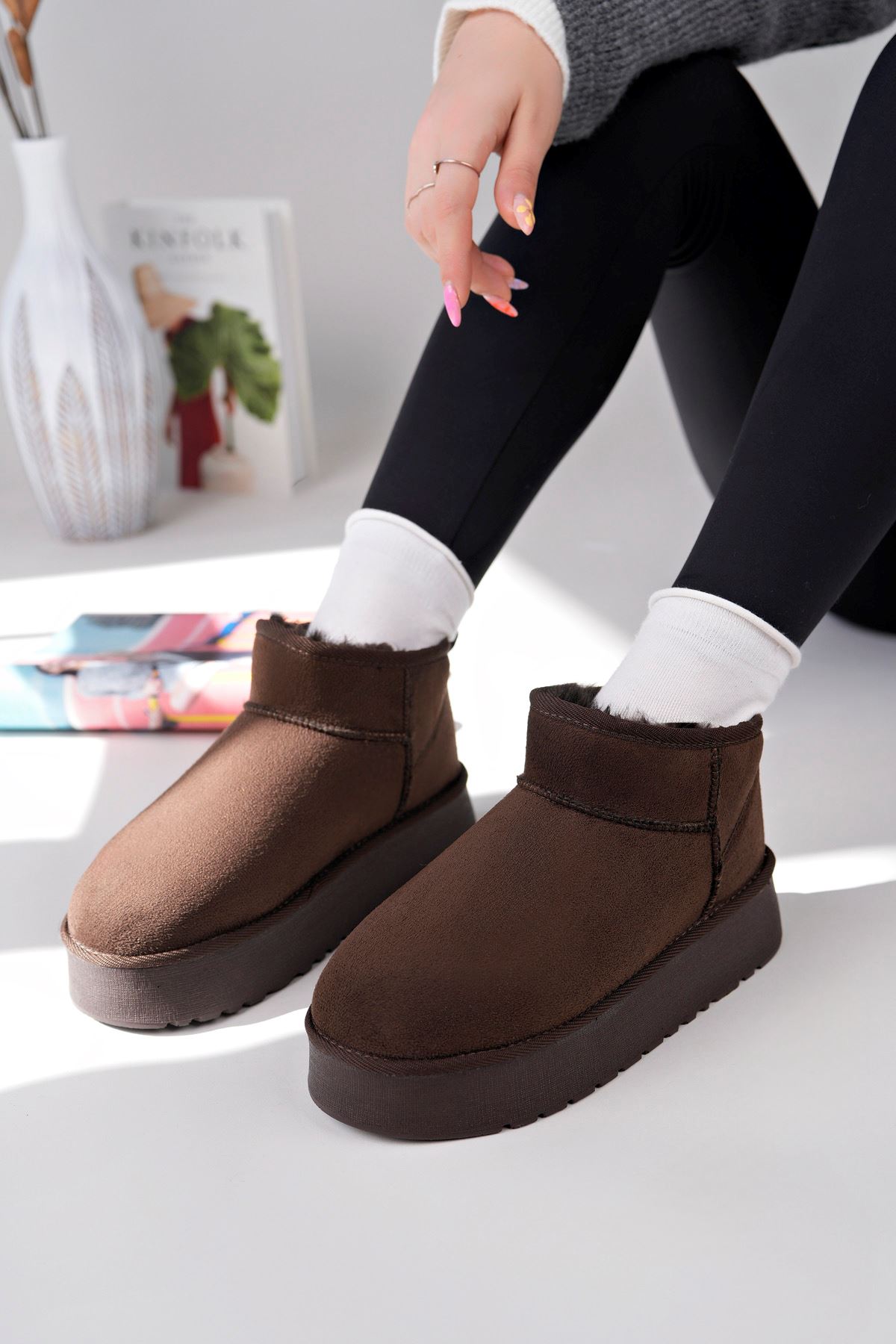 Freemax Kadın Garantili İçi Kürklü Hafif Taban Mini Bot Uggm.302 Kahve