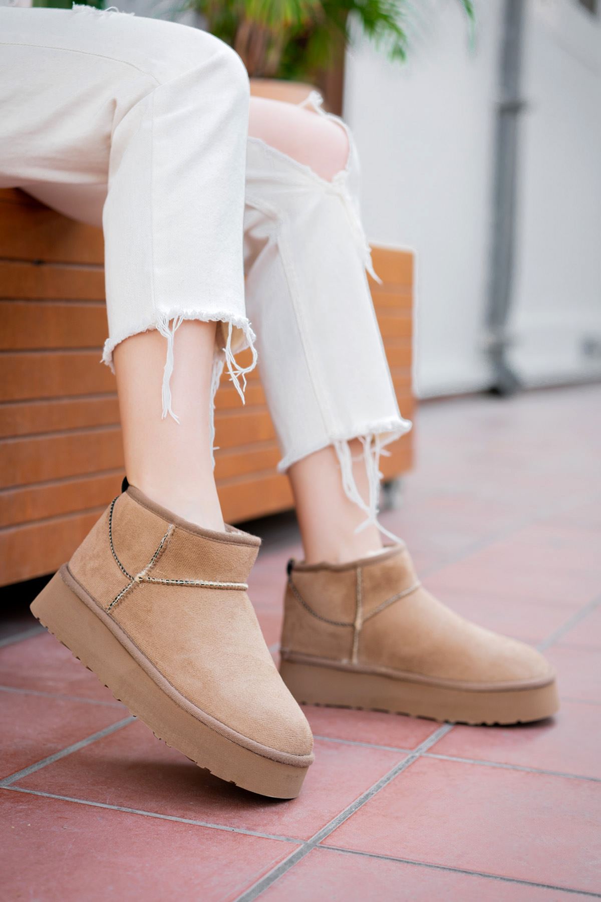 Freemax Kadın Garantili İçi Kürklü Hafif Taban Mini Bot Uggm.302 Vizon