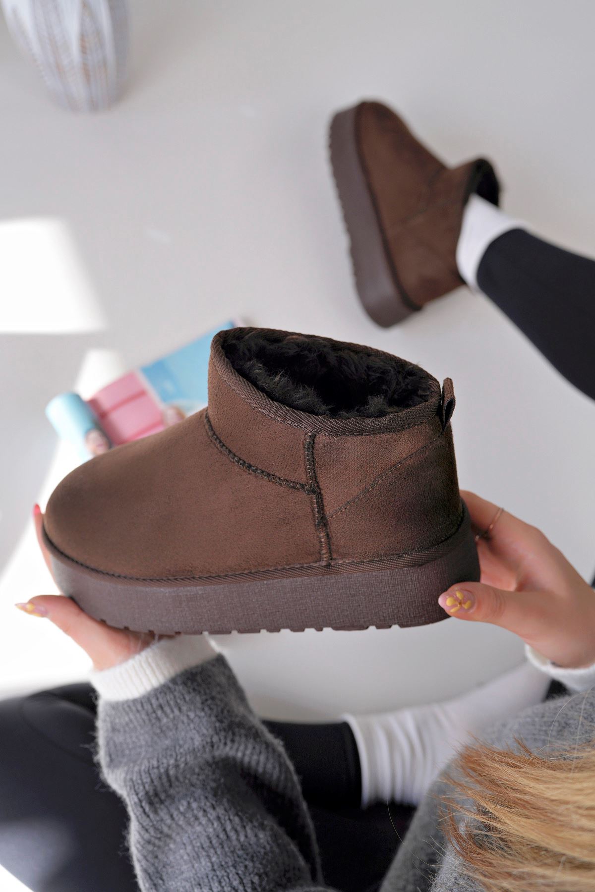 Freemax Kadın Garantili İçi Kürklü Hafif Taban Mini Bot Uggm.302 Kahve