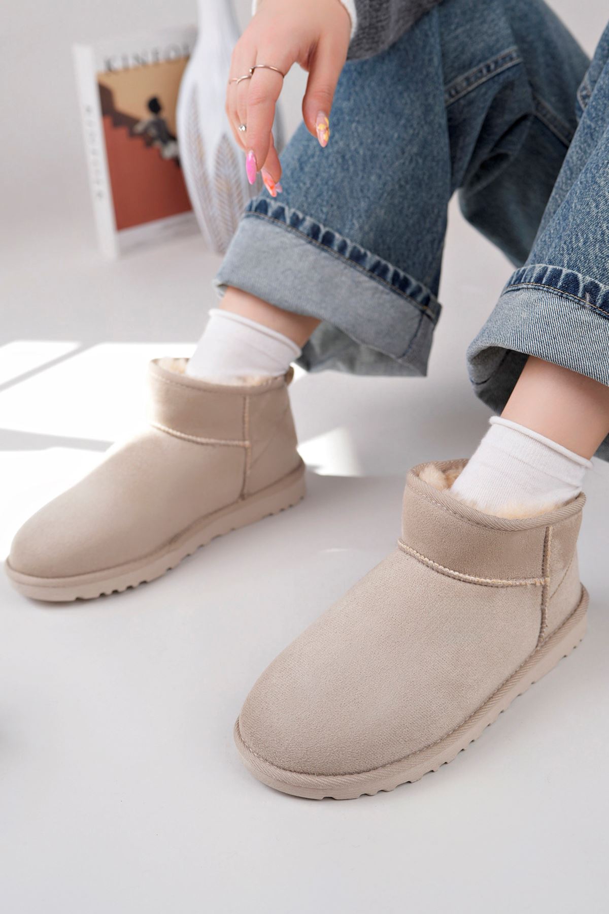 Freemax Kadın Garantili İçi Kürklü Hafif Taban Mini Bot Uggmini301 Bej