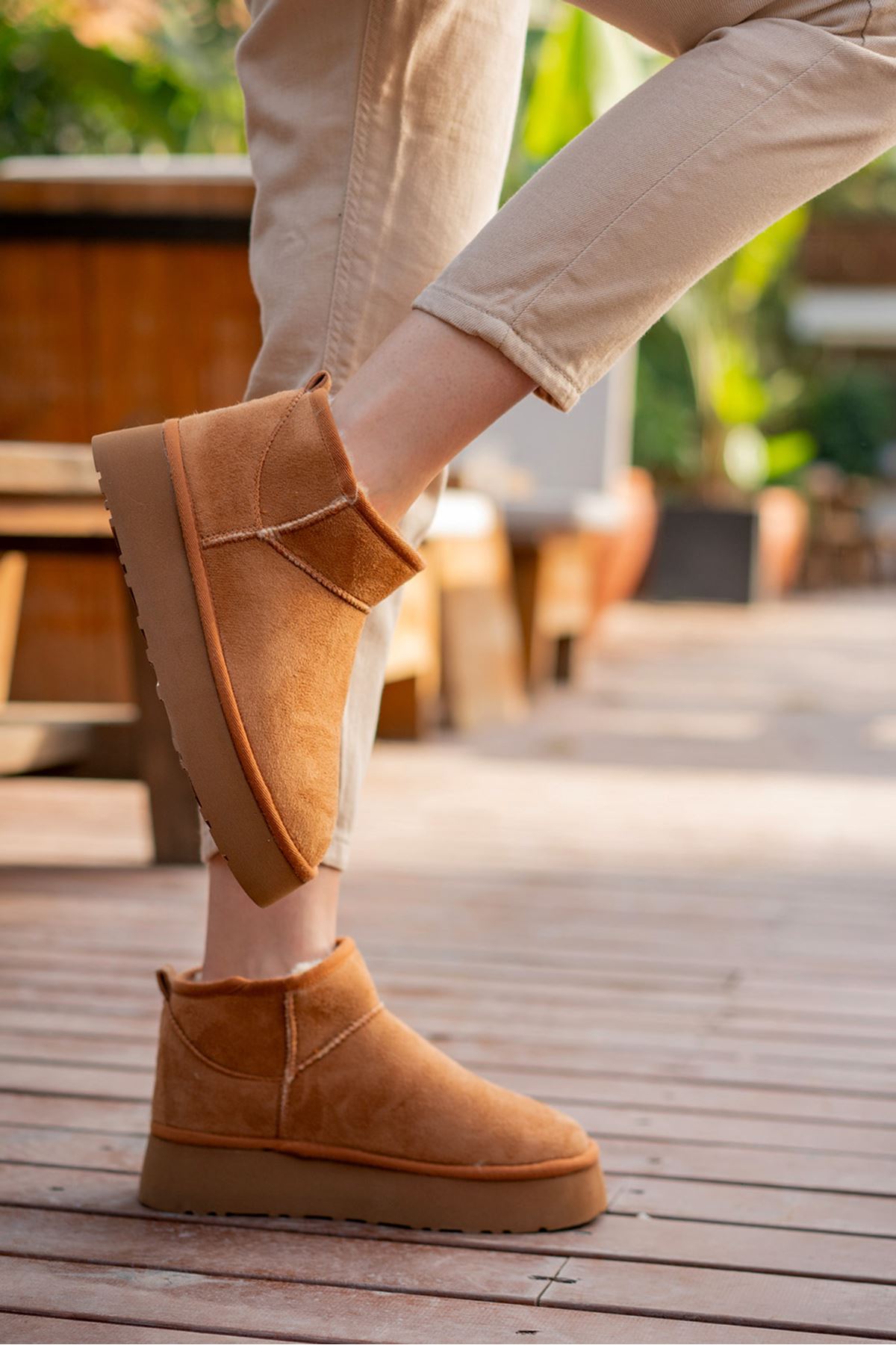 Freemax Kadın Garantili İçi Kürklü Hafif Taban Mini Bot Uggm.302 Taba