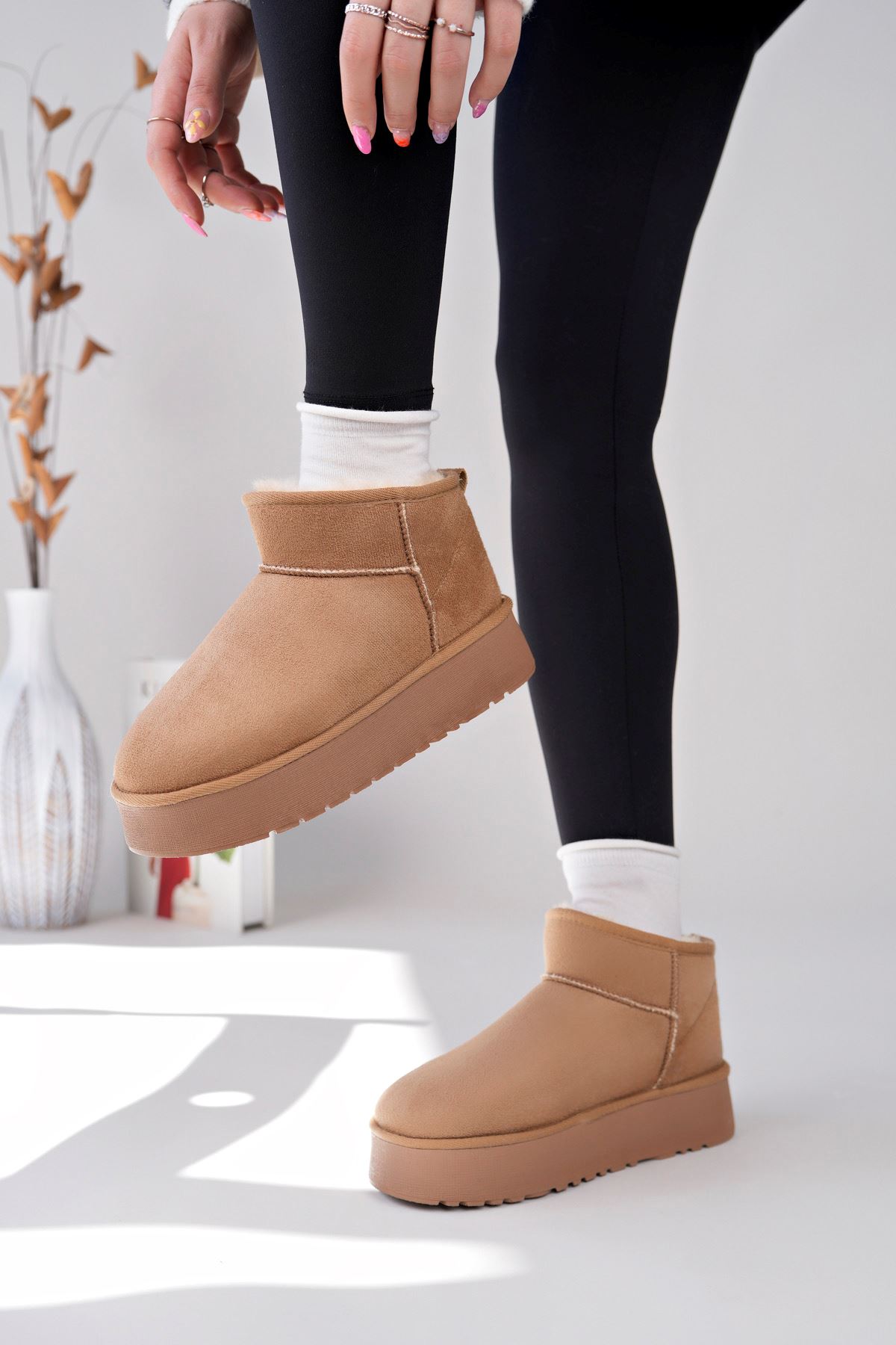 Freemax Kadın Garantili İçi Kürklü Hafif Taban Mini Bot Uggm.302 Vizon