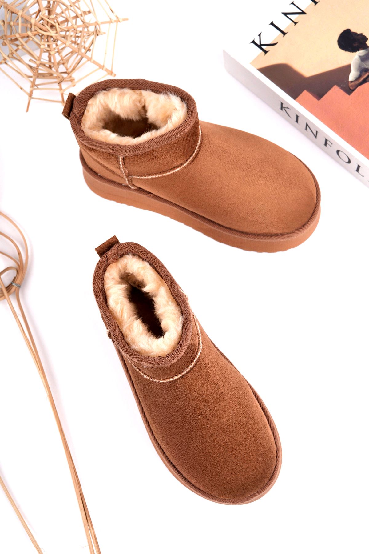 Freemax Kadın Garantili İçi Kürklü Hafif Taban Mini Bot Uggm.302 Taba