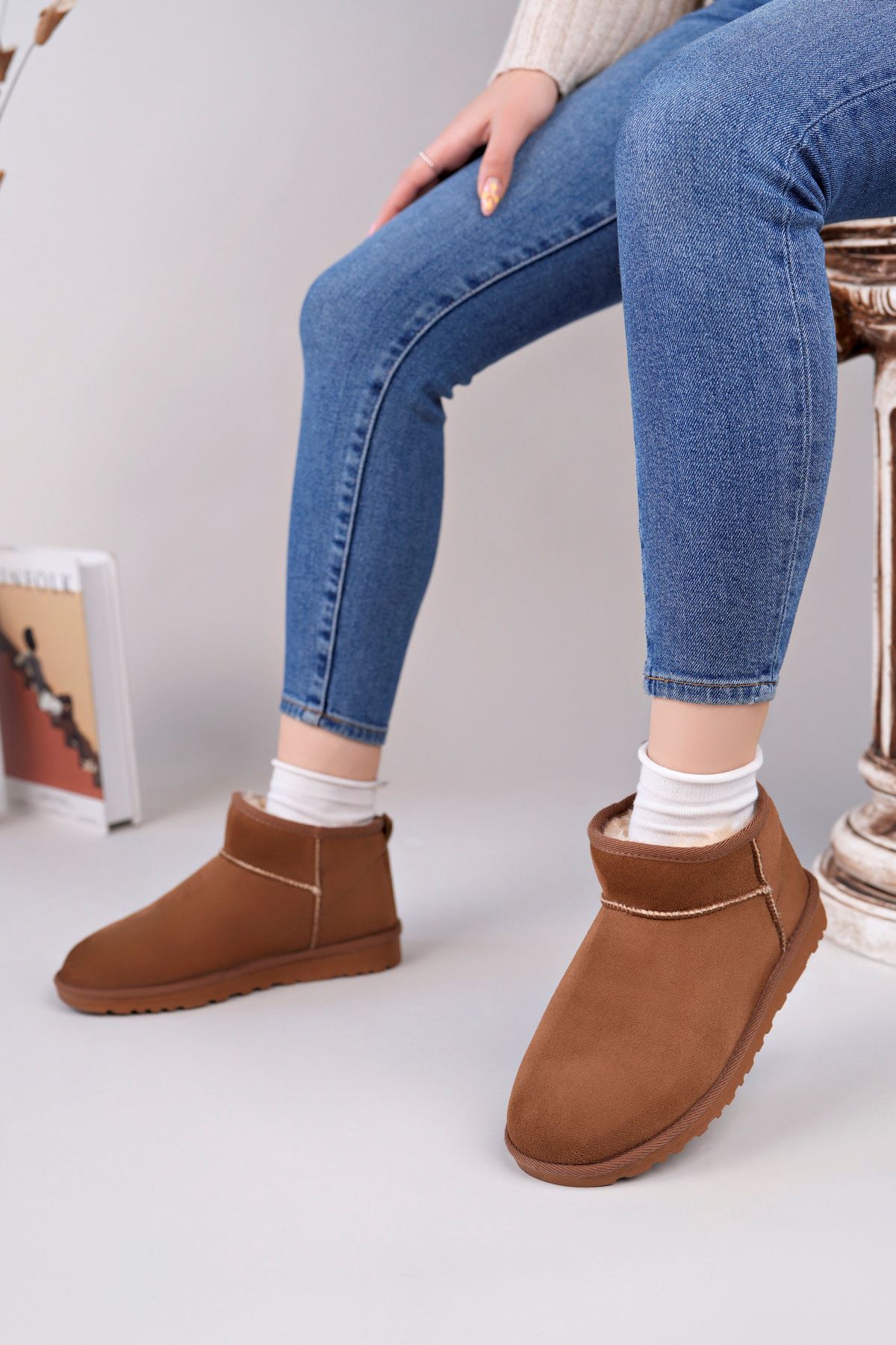 Freemax Kadın Garantili İçi Kürklü Hafif Taban Mini Bot Uggmini301 Taba