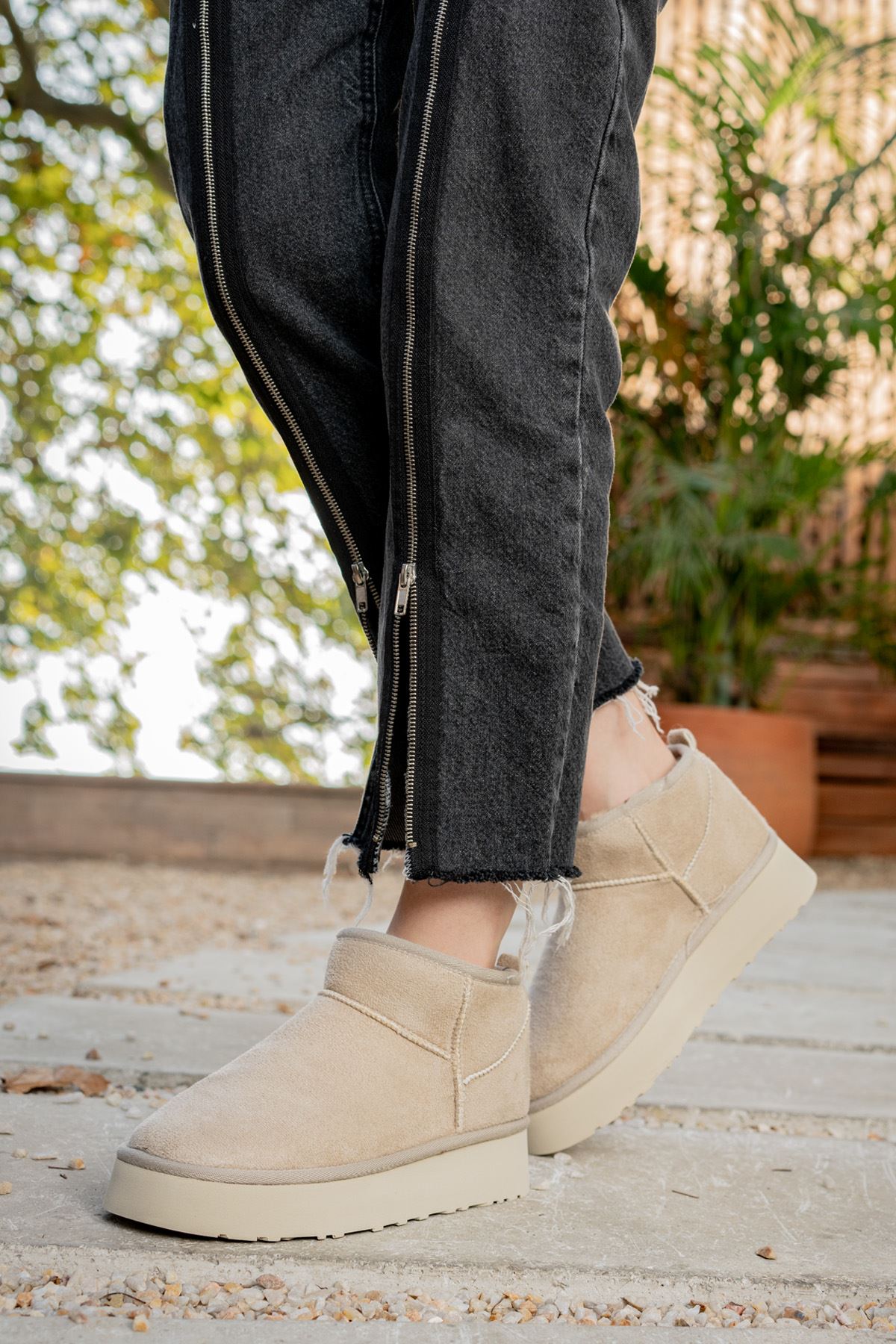 Freemax Kadın Garantili İçi Kürklü Hafif Taban Mini Bot Uggm.302 Bej