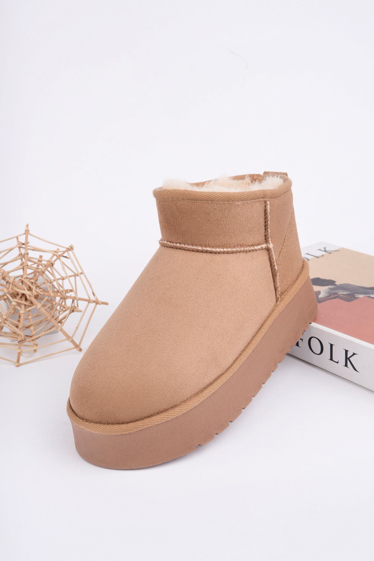 Freemax Kadın Garantili İçi Kürklü Hafif Taban Mini Bot Uggm.302 Vizon