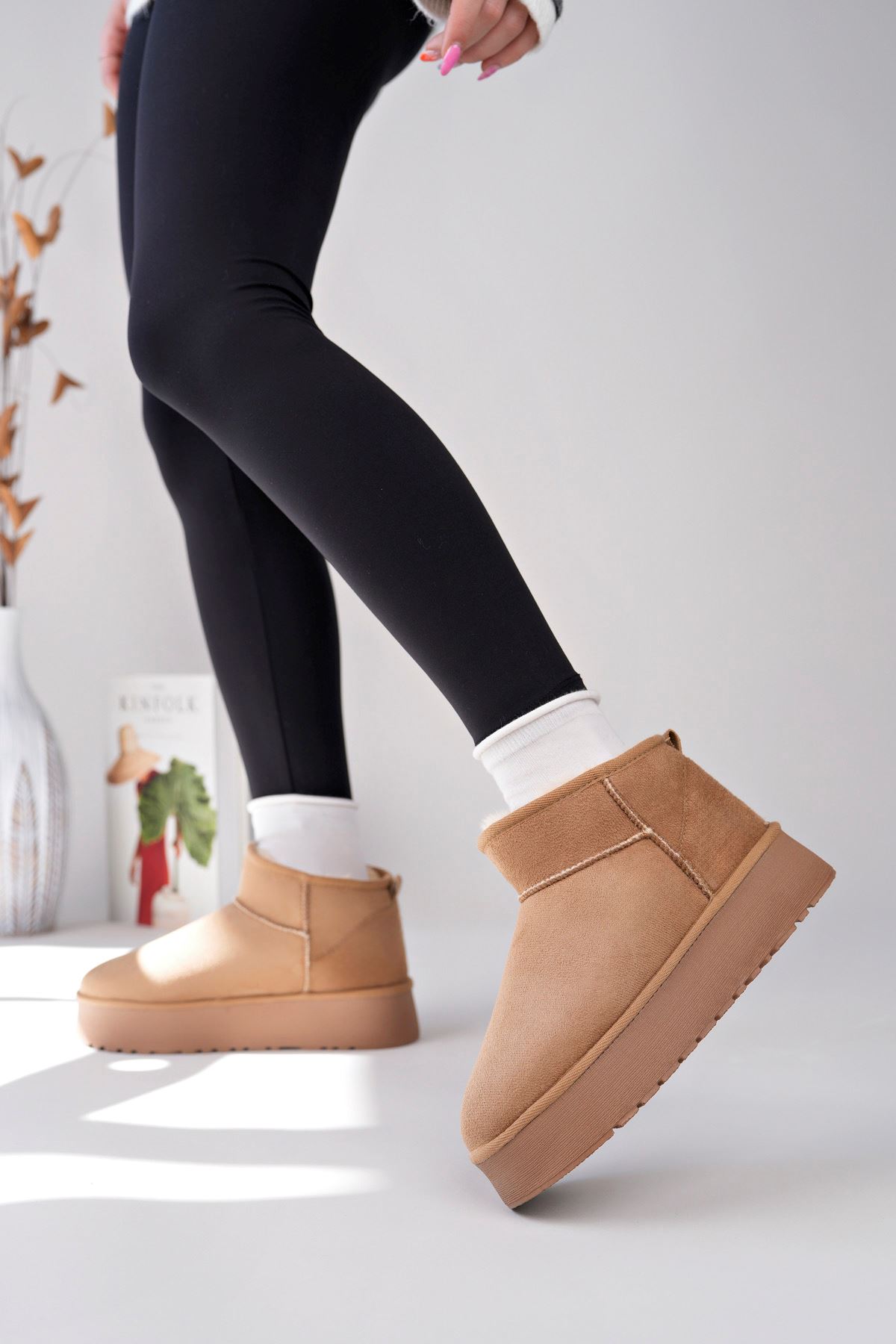 Freemax Kadın Garantili İçi Kürklü Hafif Taban Mini Bot Uggm.302 Vizon