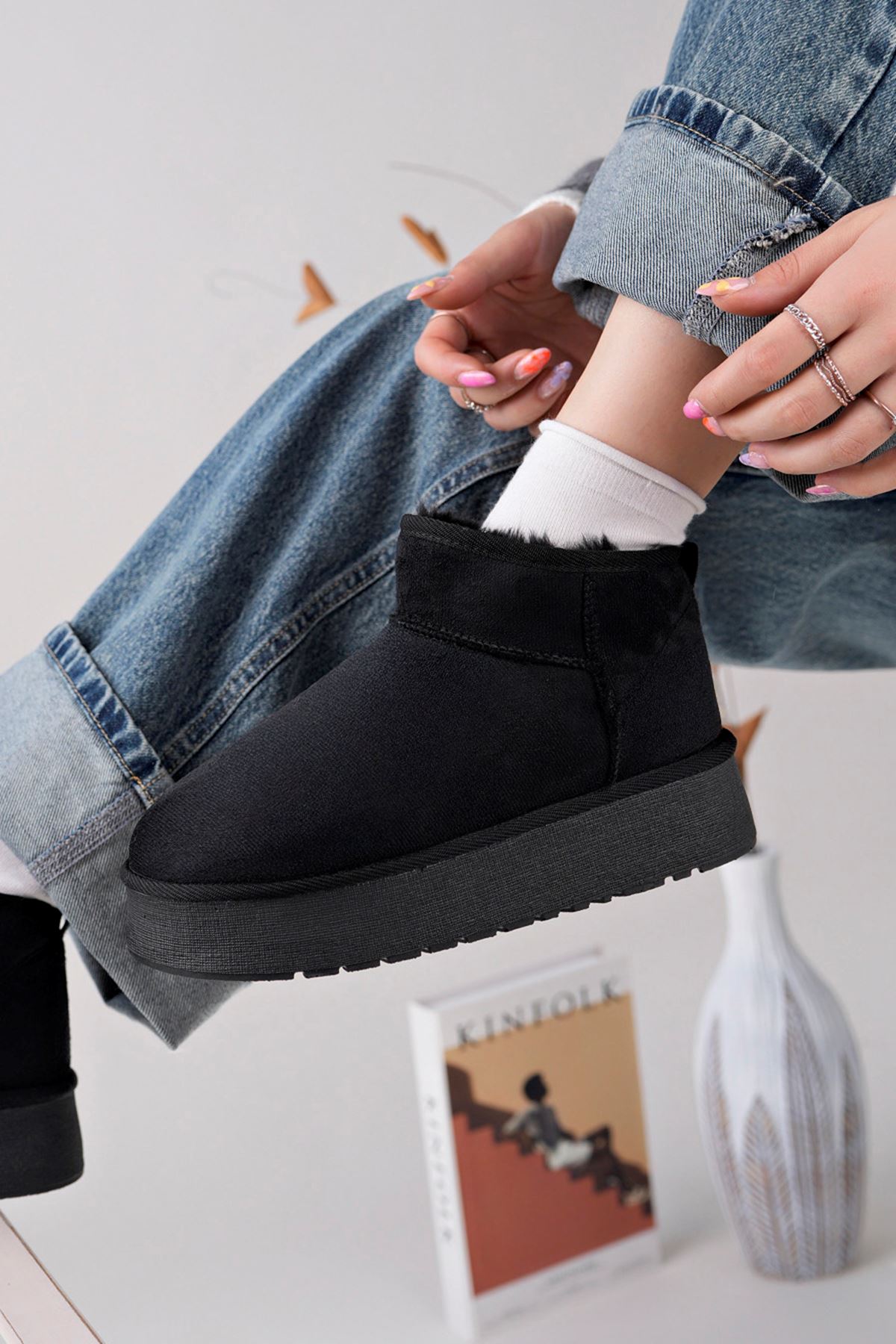 Freemax Kadın Garantili İçi Kürklü Hafif Taban Mini Bot Uggm.302 Siyah